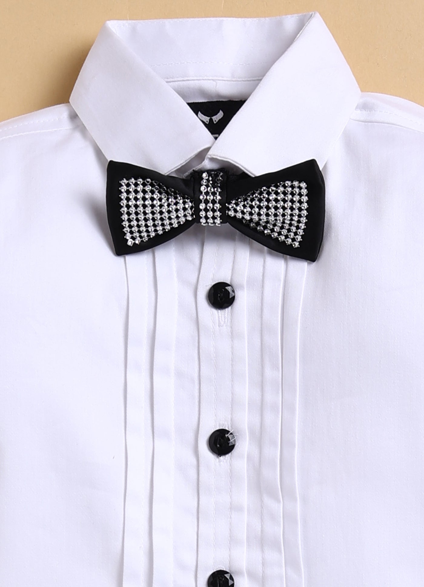 Shiny Velvet Striped Coat Tuxedo Pant Formal Shirt Suit Set with Smart Bow - Black