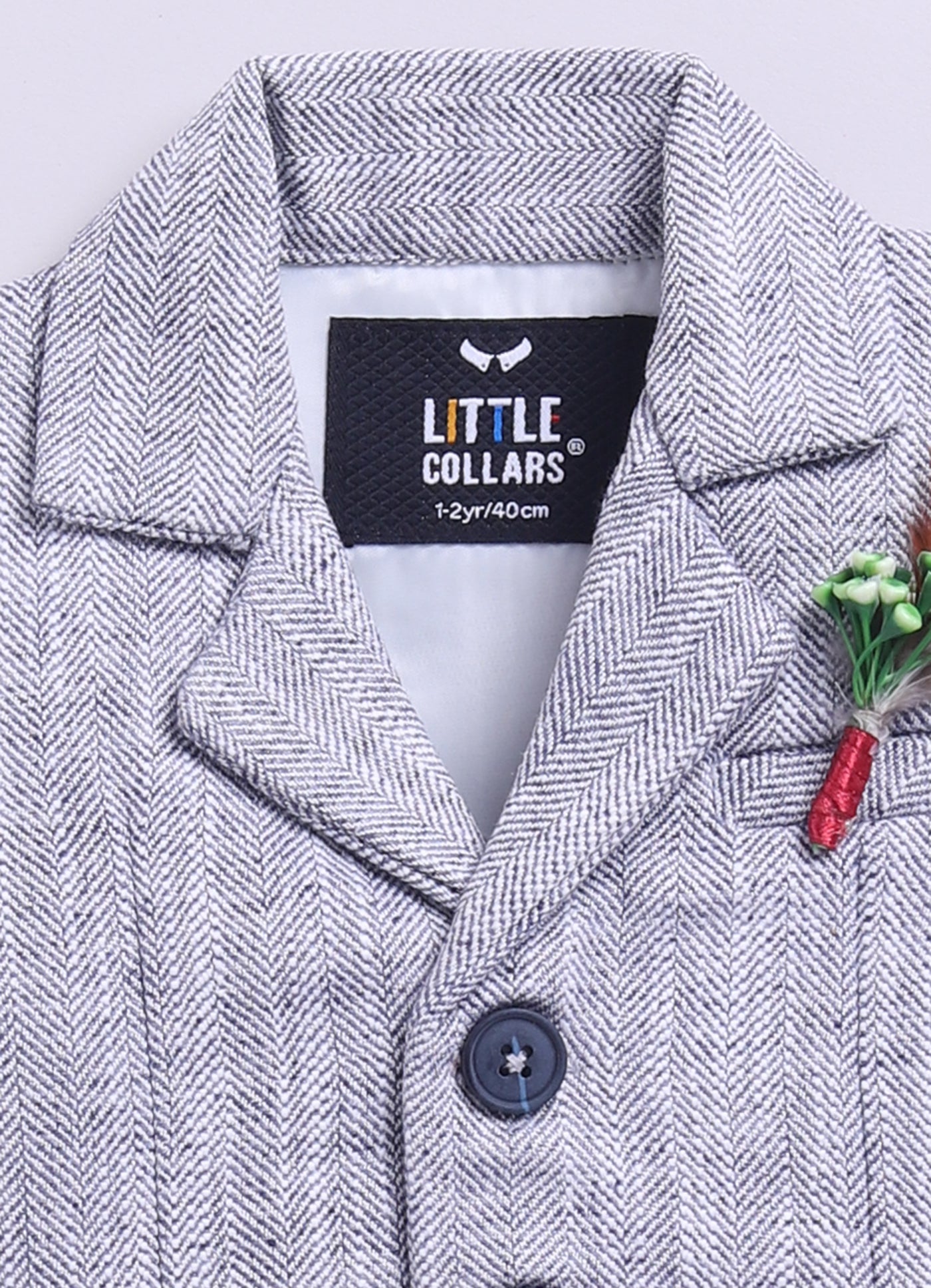 Navy Adorable Woven Waistcoat Full Sleeves Shirt Pants Set with Bow