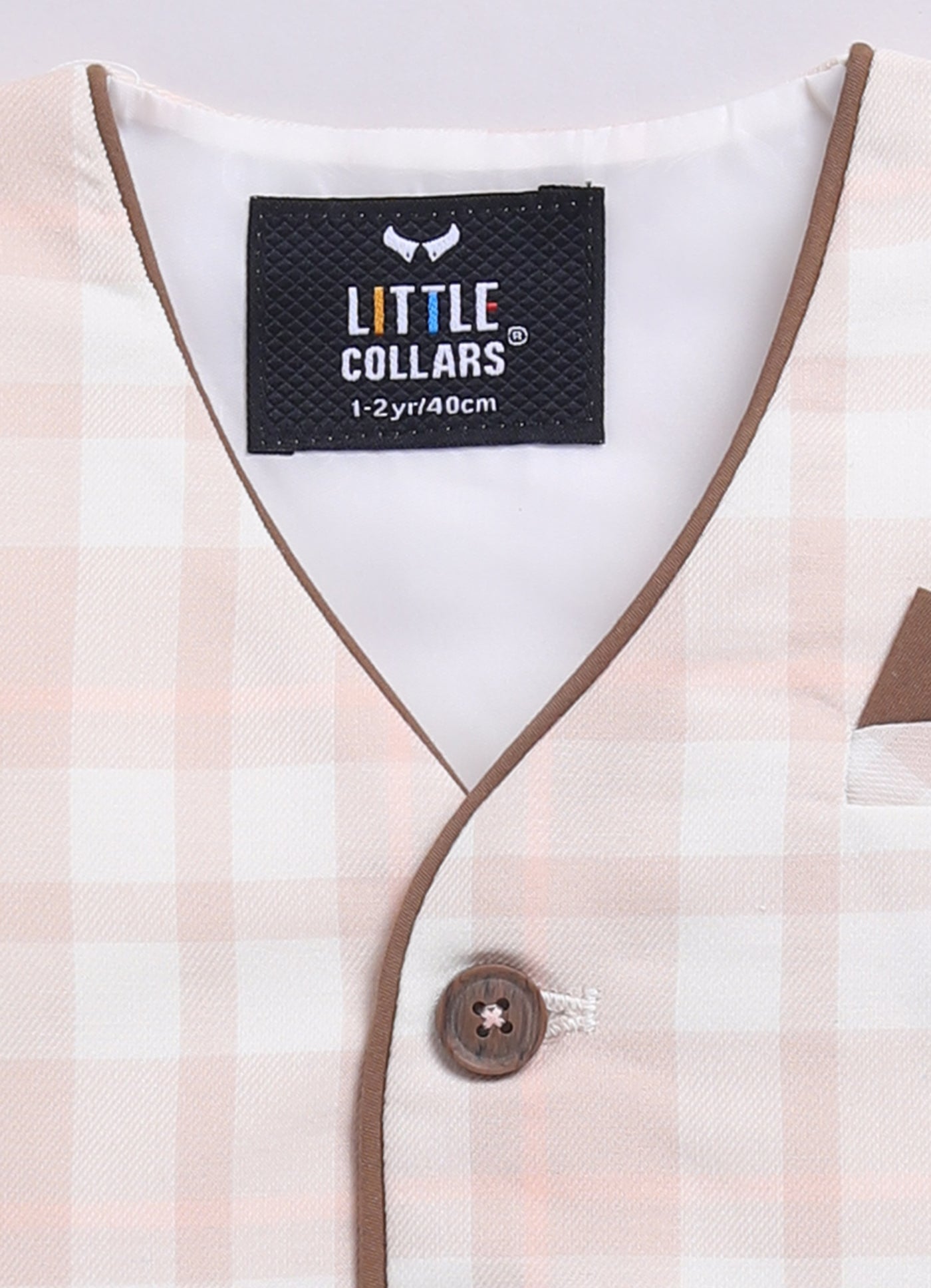 Beige Super Soft Cotton Blended 4 Piece Half Sleeves Checkered Waistcoat Half Pant Set with Bow