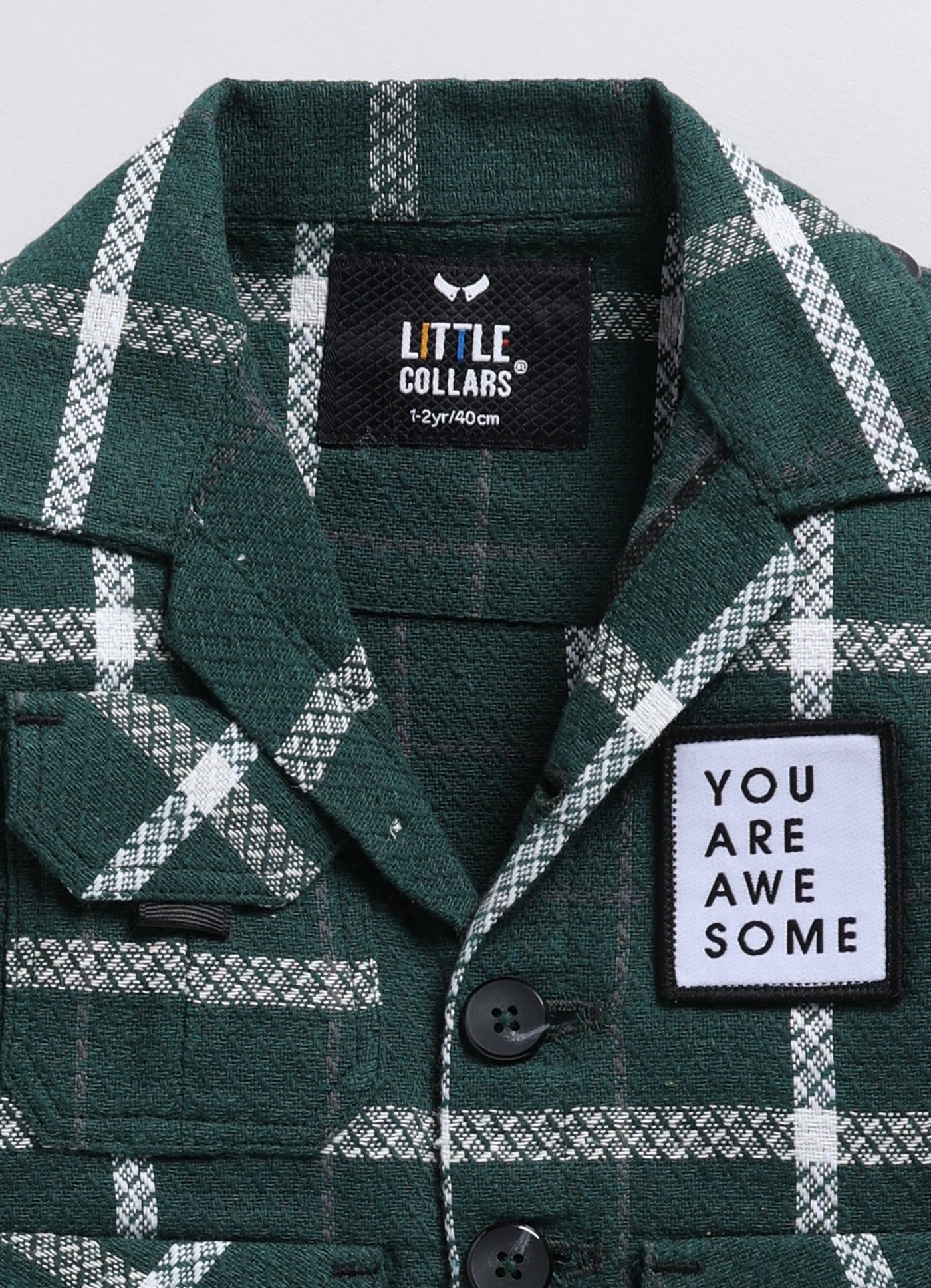 Green Blue Cotton Checkered Casual Overshirt and Cargo Pants Set for Boys