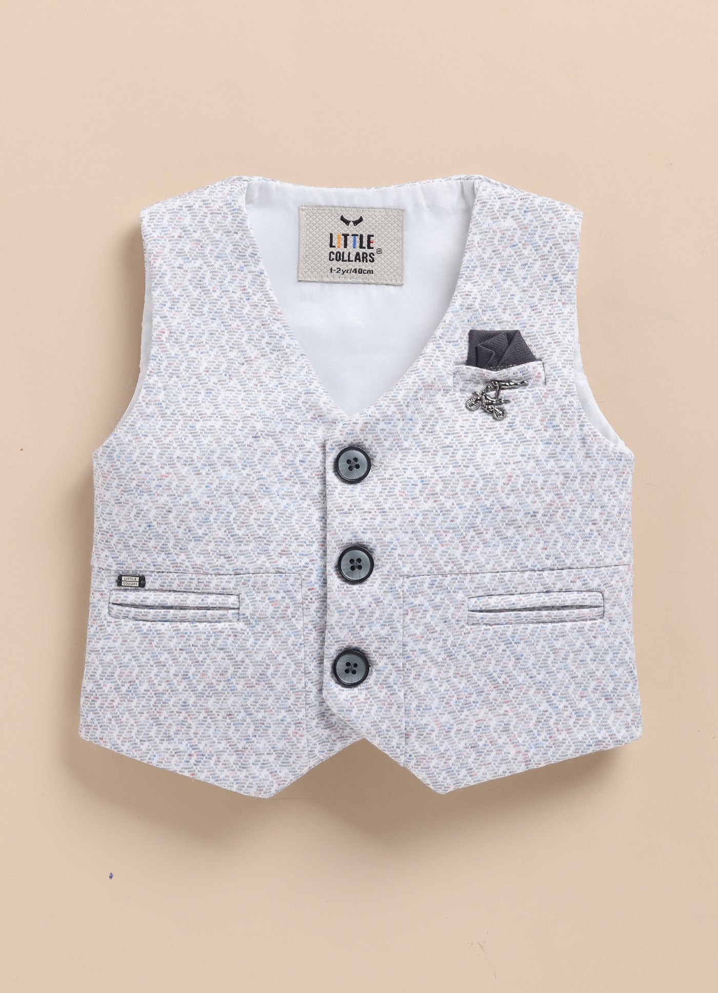 Grey Charming and Trendy Jacquard Waistcoat Set with Stole and Bow