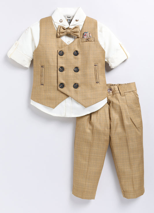 Formal Waistcoat Coord Set with Bow for Boys - Khaki