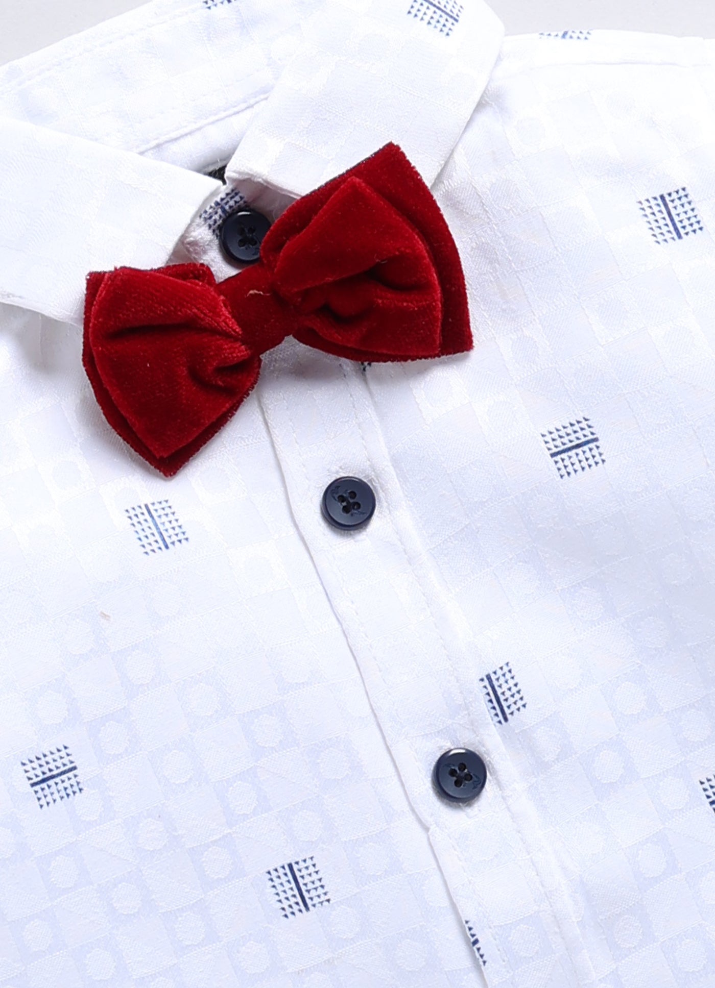 Boys Partywear Checkered Waistcoat Shirt Pant Bow Set- Navy Blue