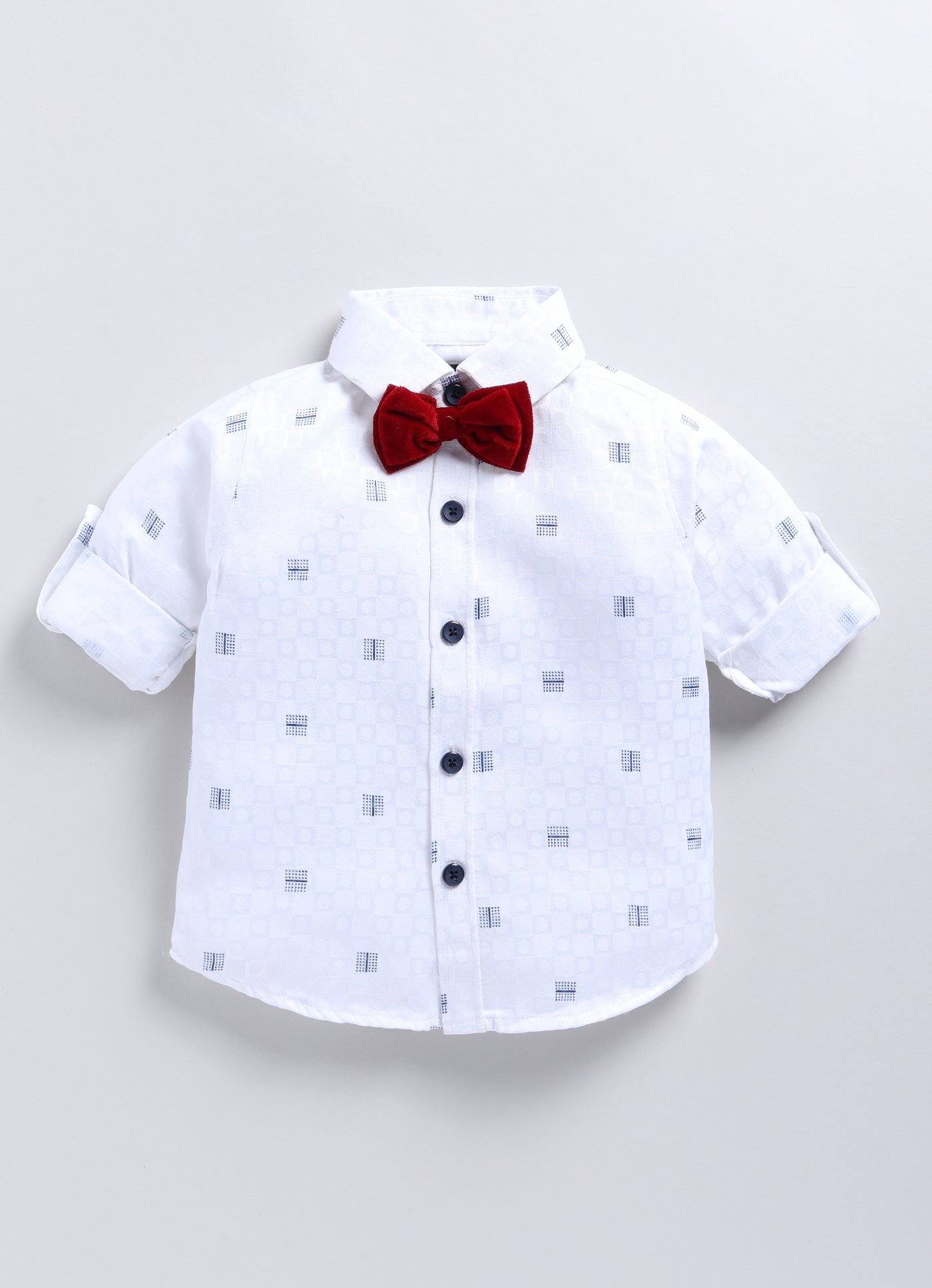 Boys Partywear Checkered Waistcoat Shirt Pant Bow Set- Navy Blue