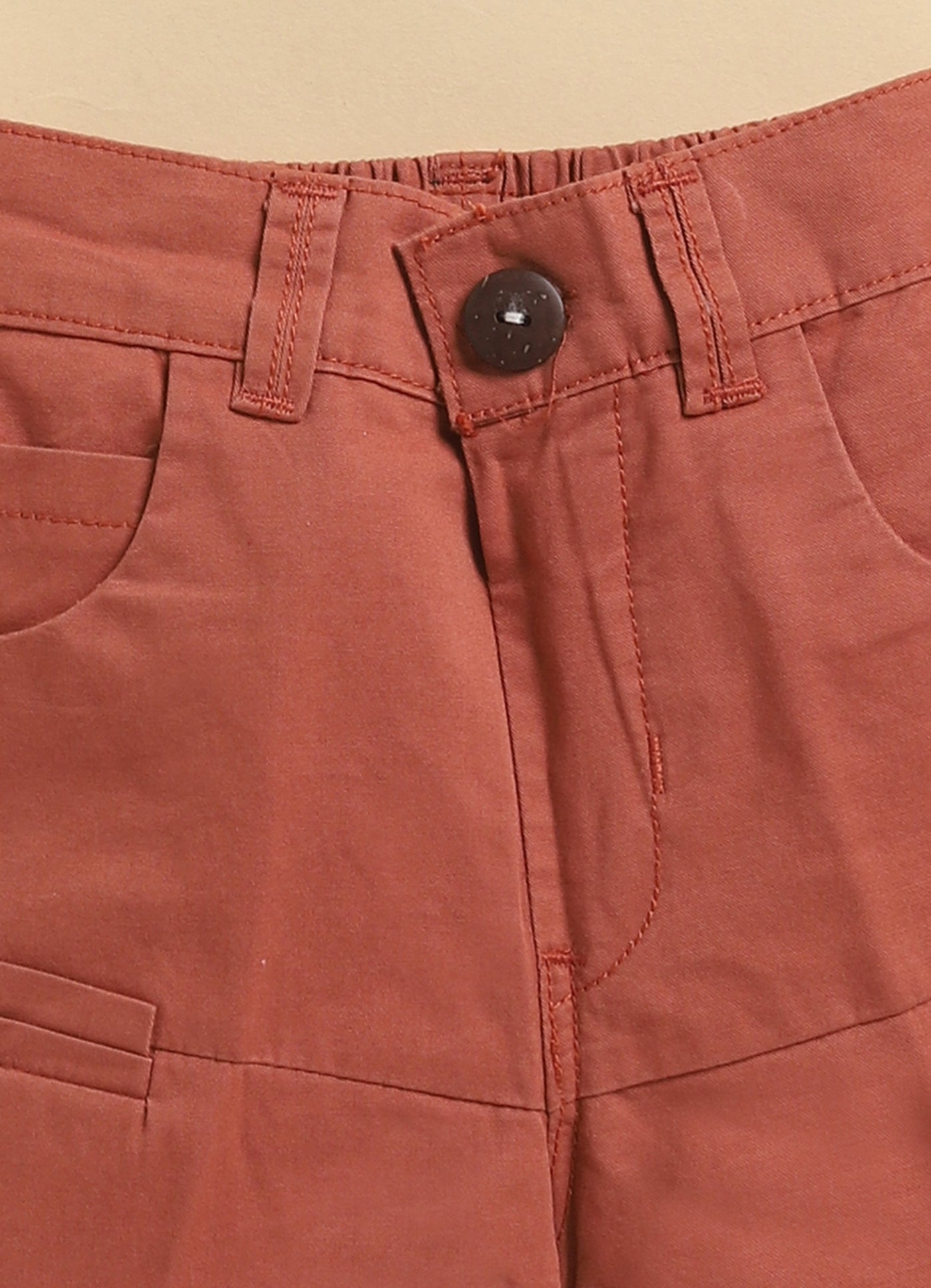 Boys Muslin Cotton Embroidered Shirt & Shorts Set - Rust