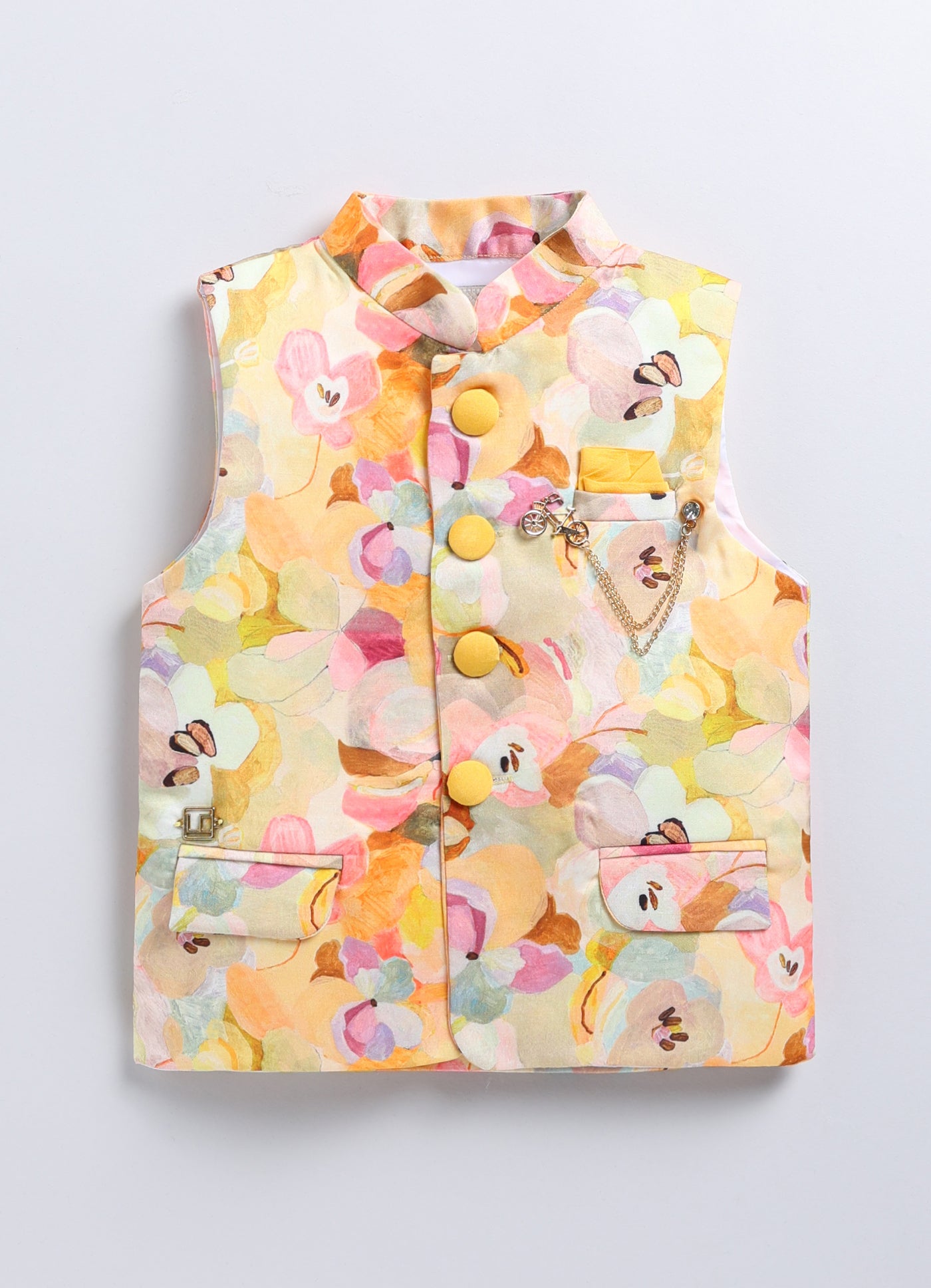 Floral Ethnic Kurta Jacket Set for Boys- Yellow