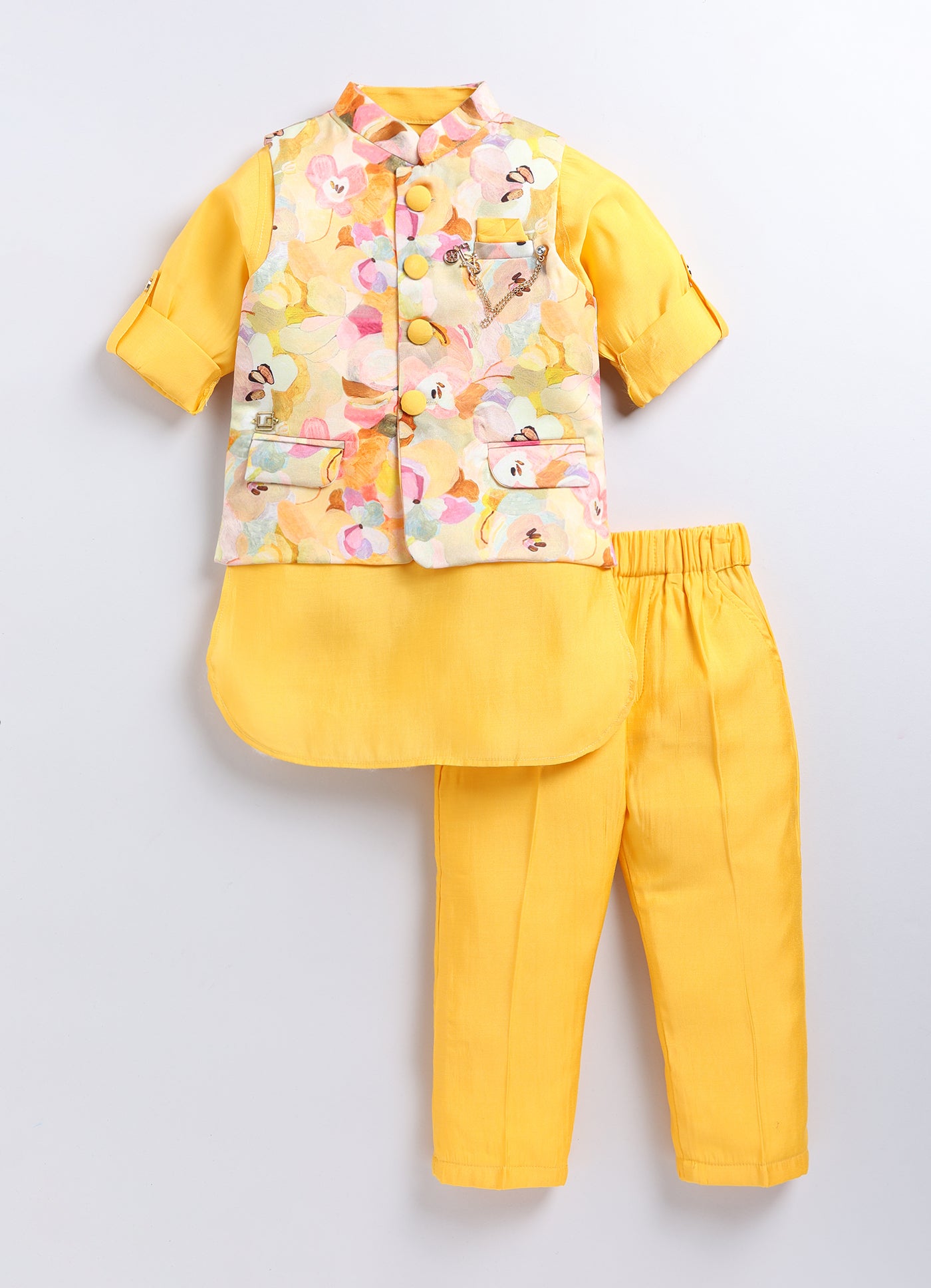 Floral Ethnic Kurta Jacket Set for Boys- Yellow