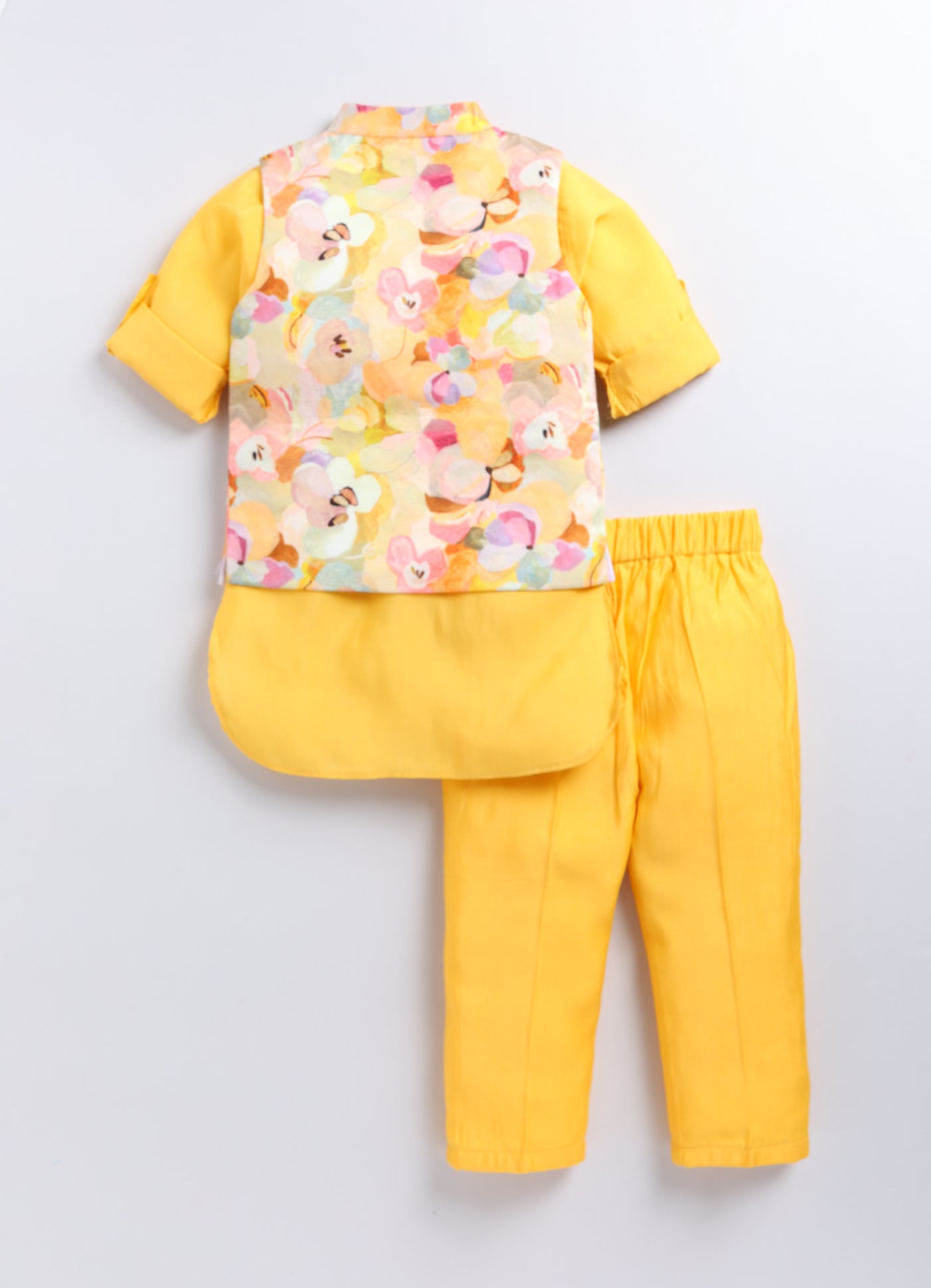 Floral Ethnic Kurta Jacket Set for Boys- Yellow