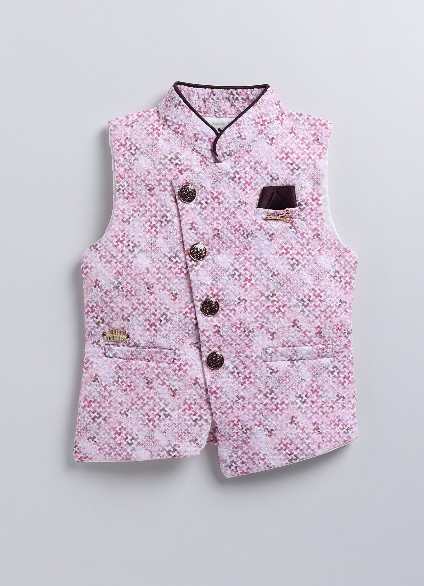 Charming Formal and Traditional Embellished Nehru Jacket Set for Boys- Wine