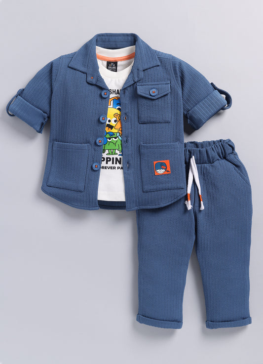Boys Solid Bright Airport Look Coord with Tshirt Casual Set - Blue