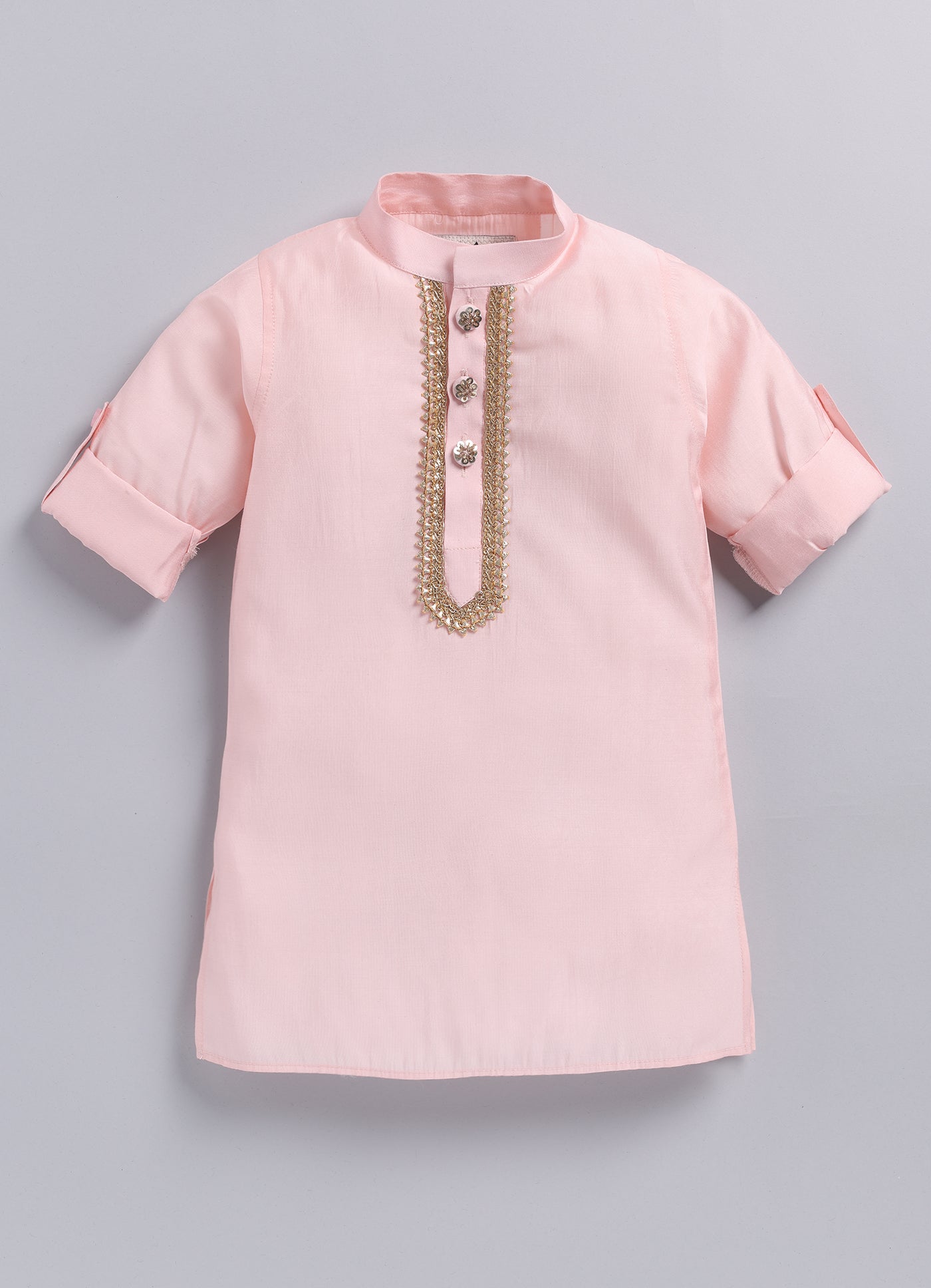 Little Collars Boys Festive Pink Heavy Embroidered Ethnic Nehru Jacket Kurta Pajama Set
