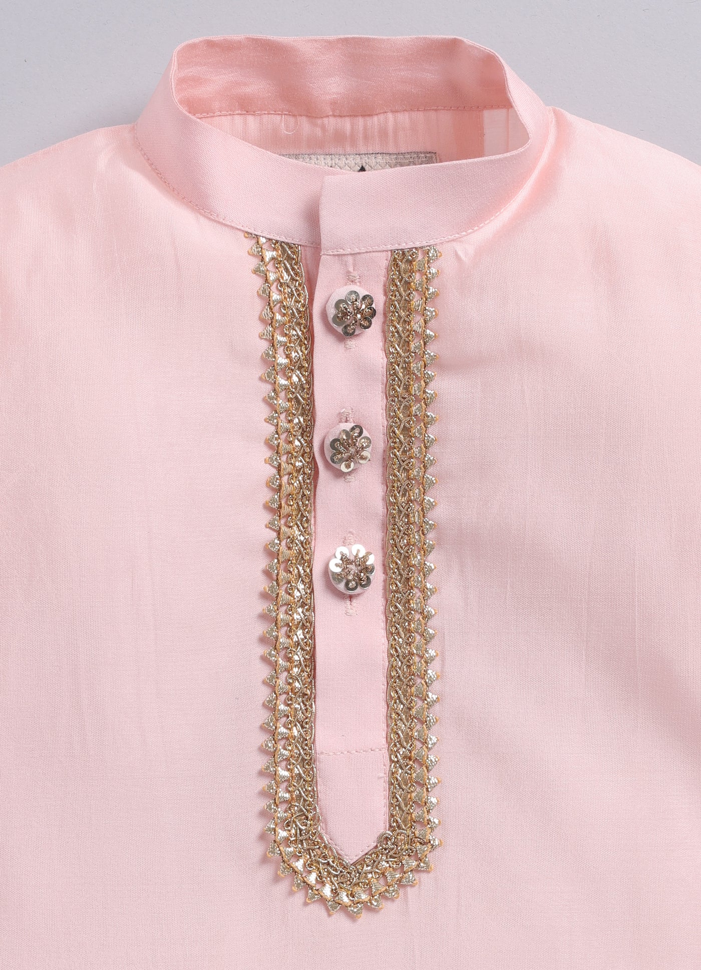 Little Collars Boys Festive Pink Heavy Embroidered Ethnic Nehru Jacket Kurta Pajama Set