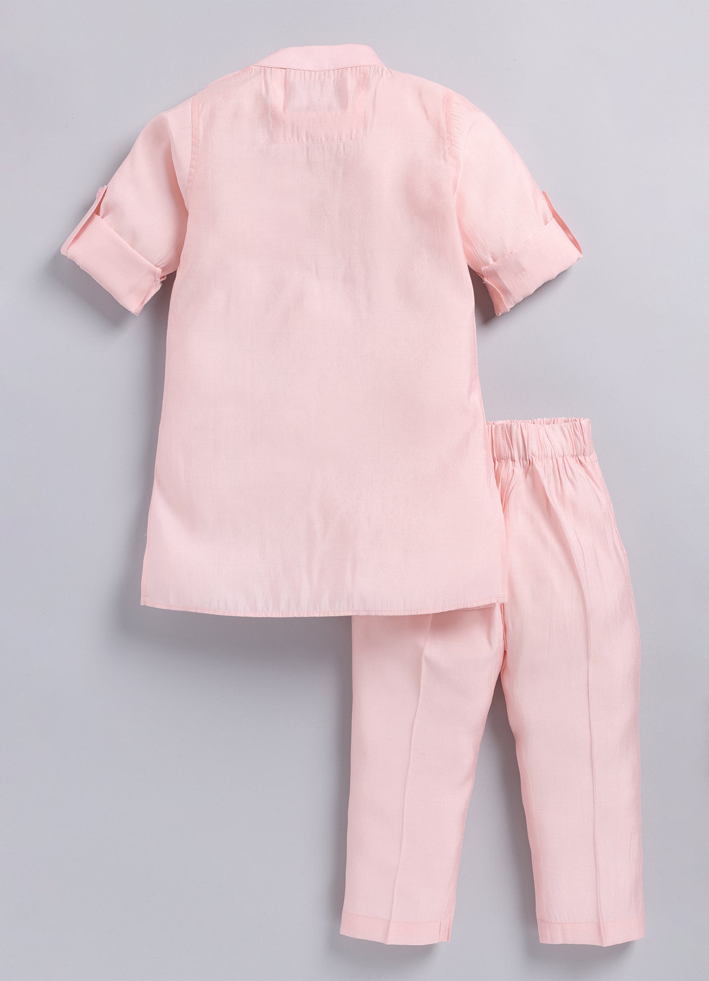 Little Collars Boys Festive Pink Heavy Embroidered Ethnic Nehru Jacket Kurta Pajama Set