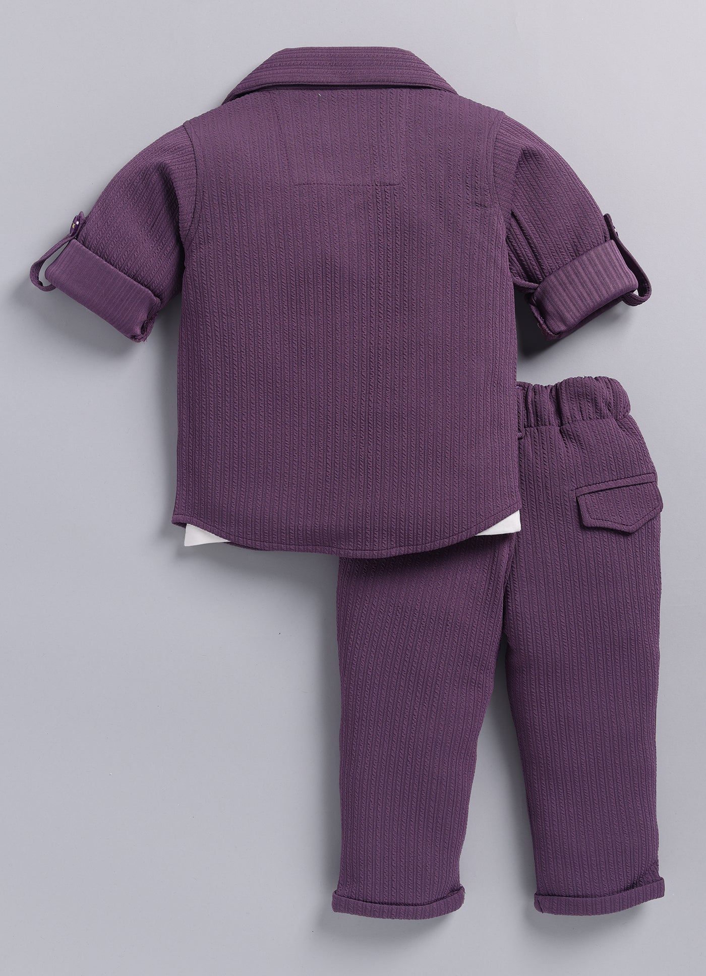Boys Solid Bright Airport Look Coord with Tshirt Casual Set- Purple