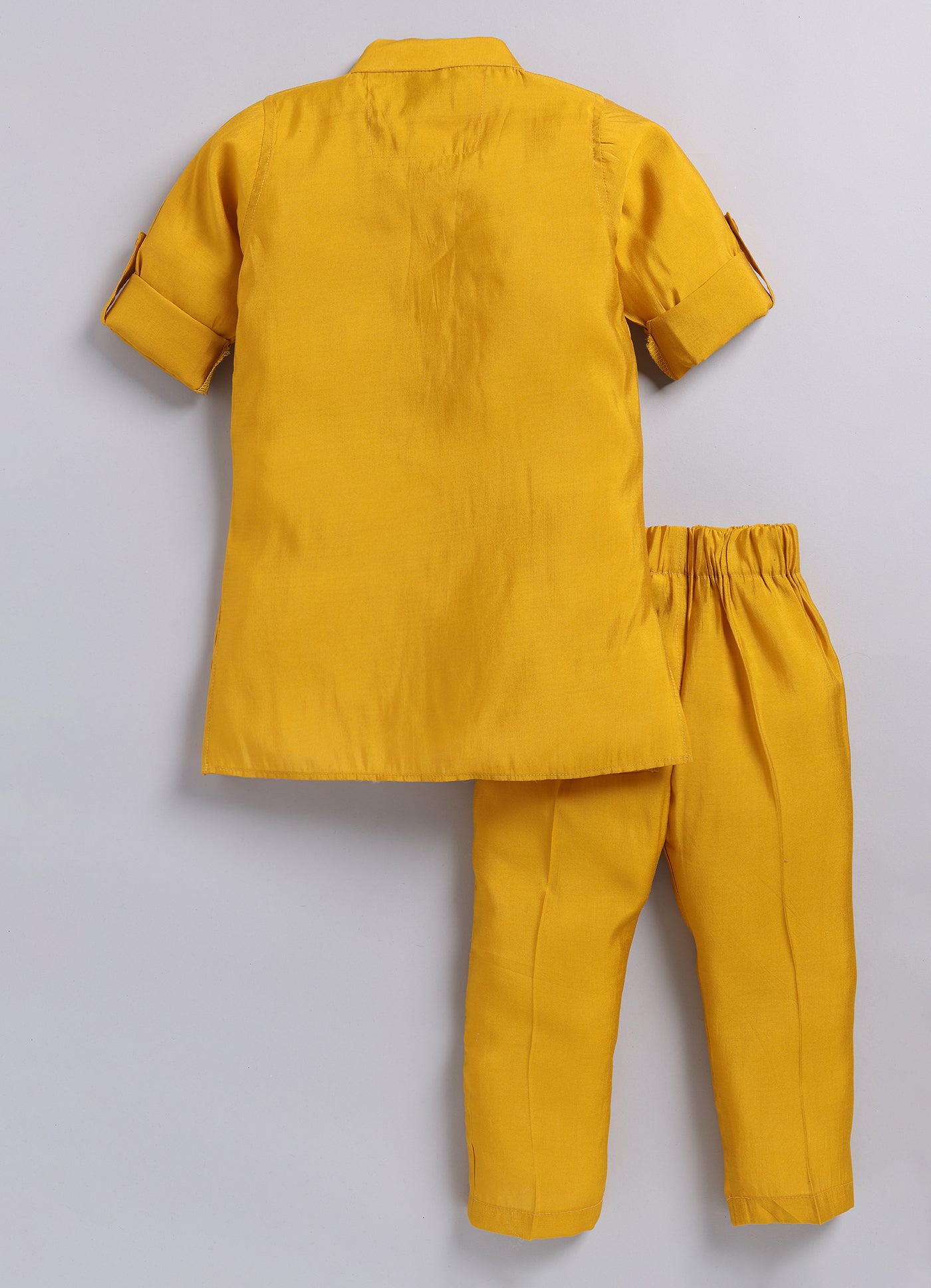 Little Collars Boys Festive Haldi Mustard Heavy Embroidered Ethnic Nehru Jacket Kurta Pajama Set - Mustard