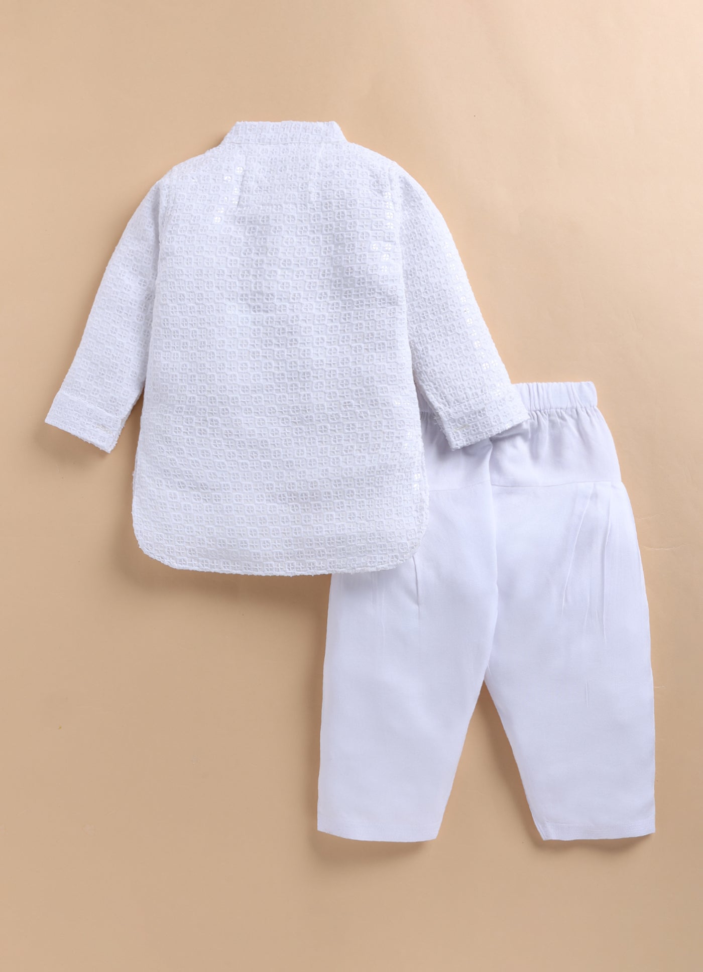 Silk Blended Woven Full Sleeves Pack of 2 Solid Embroidered Kurta Patiala Ethnic Set- White