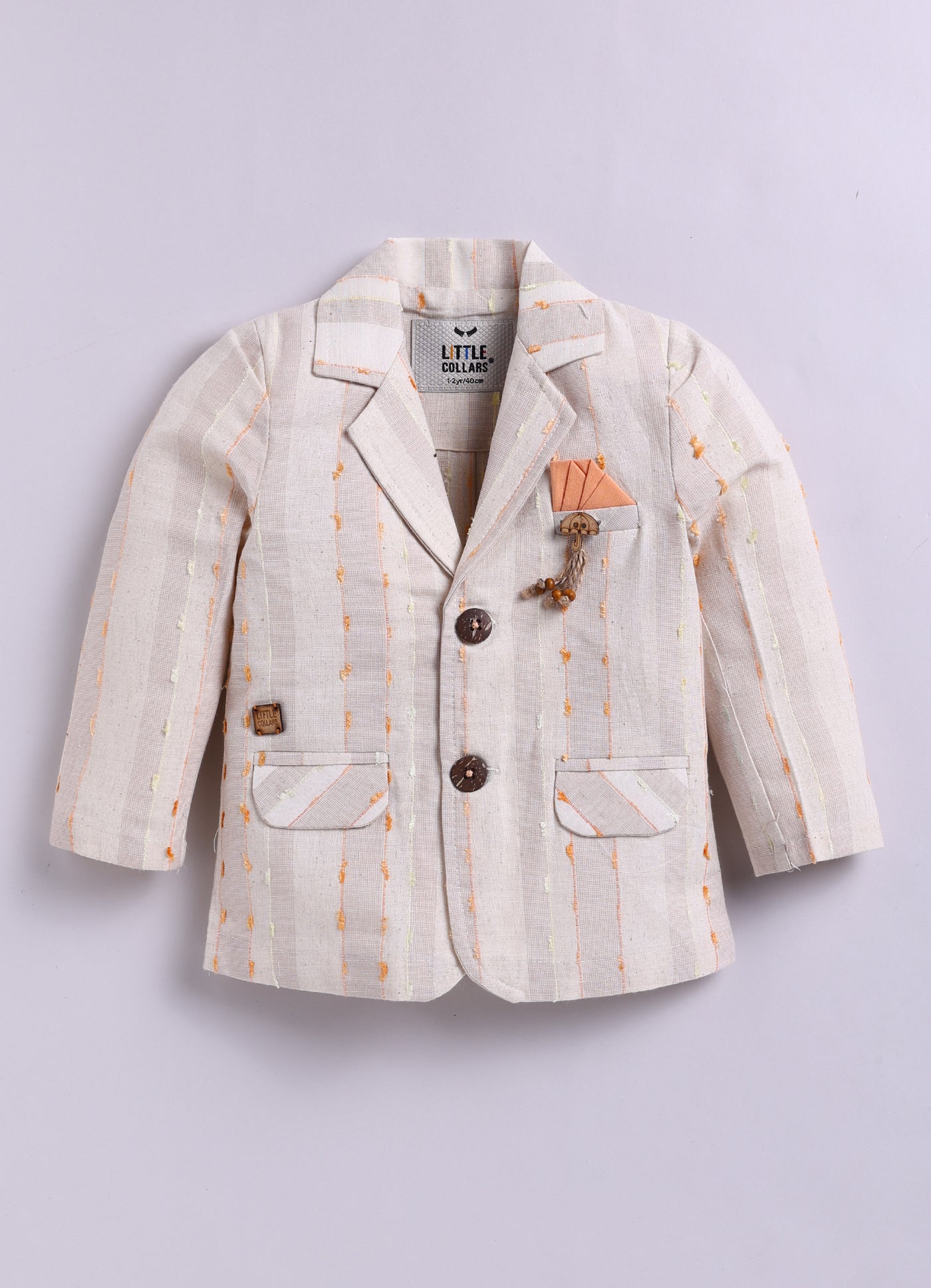 Pure Cotton Full sleeves Smart Casual Coat Suit Coord Set- Orange