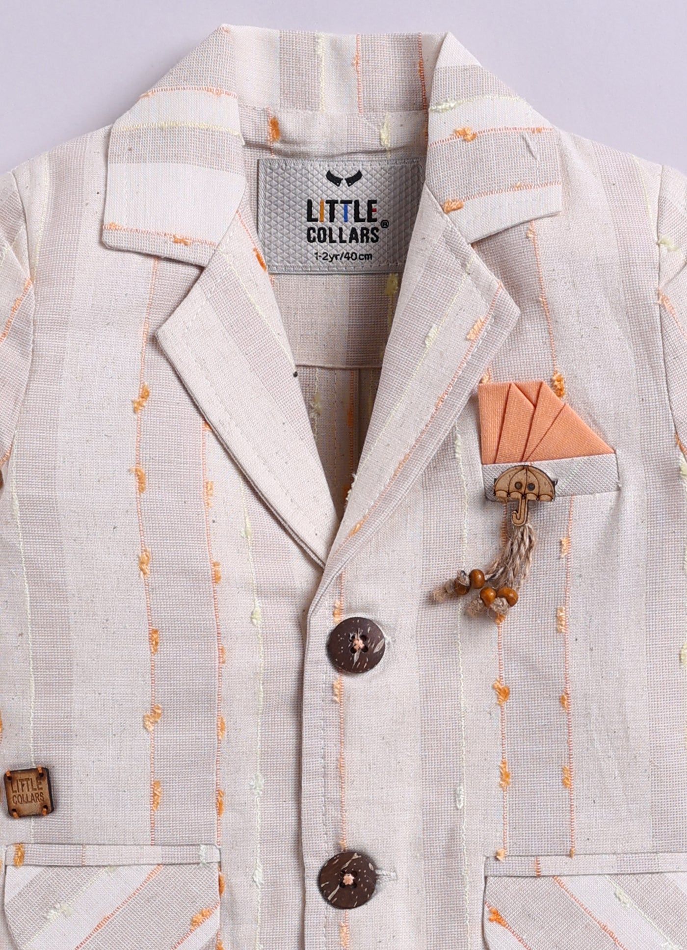 Pure Cotton Full sleeves Smart Casual Coat Suit Coord Set- Orange