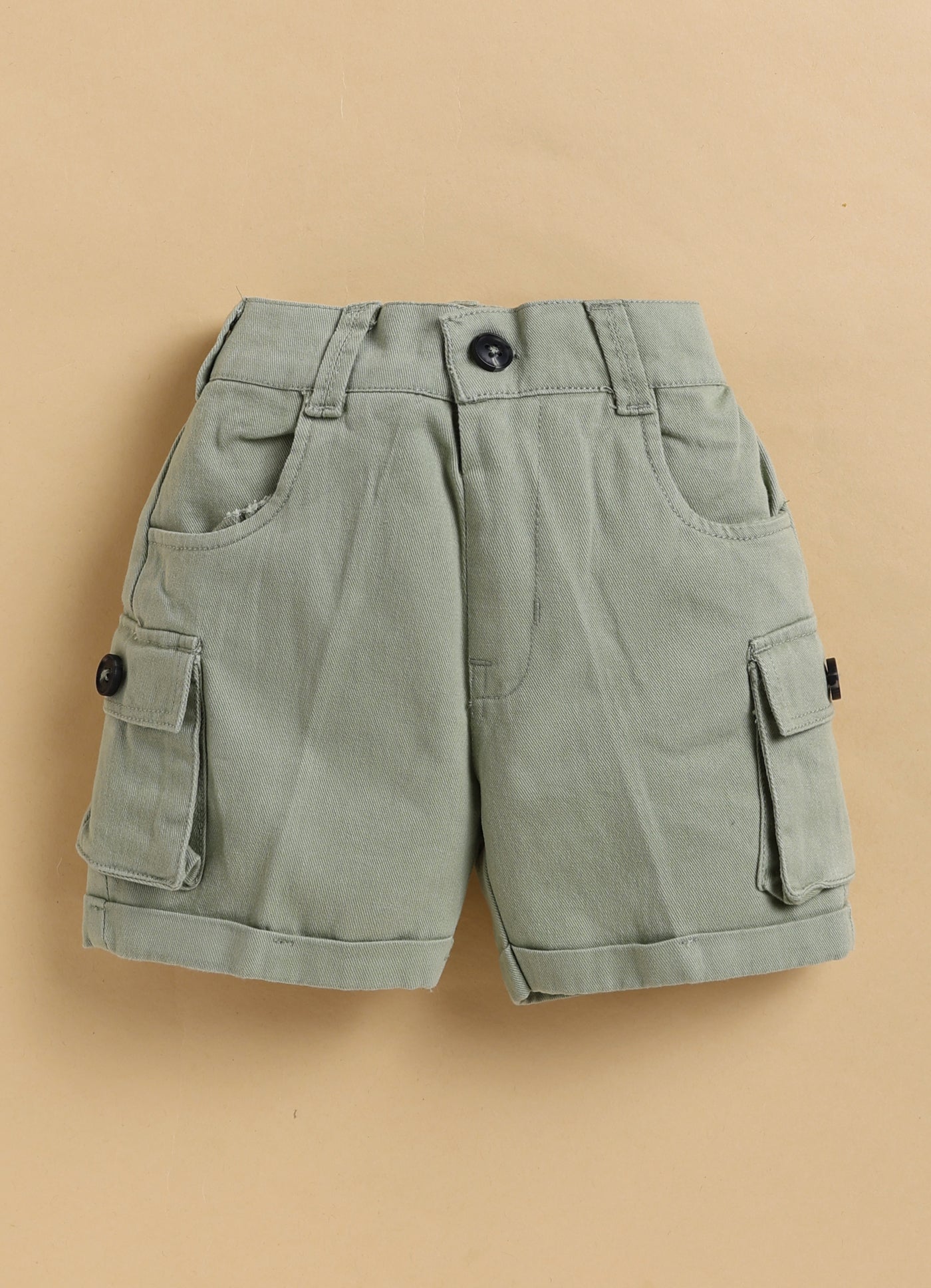 Casual Cotton Multi Pocket Cargo Sleeveless Gilet Jacket Half Sleeves Tshirt Half Pant Co-ord Set - Green