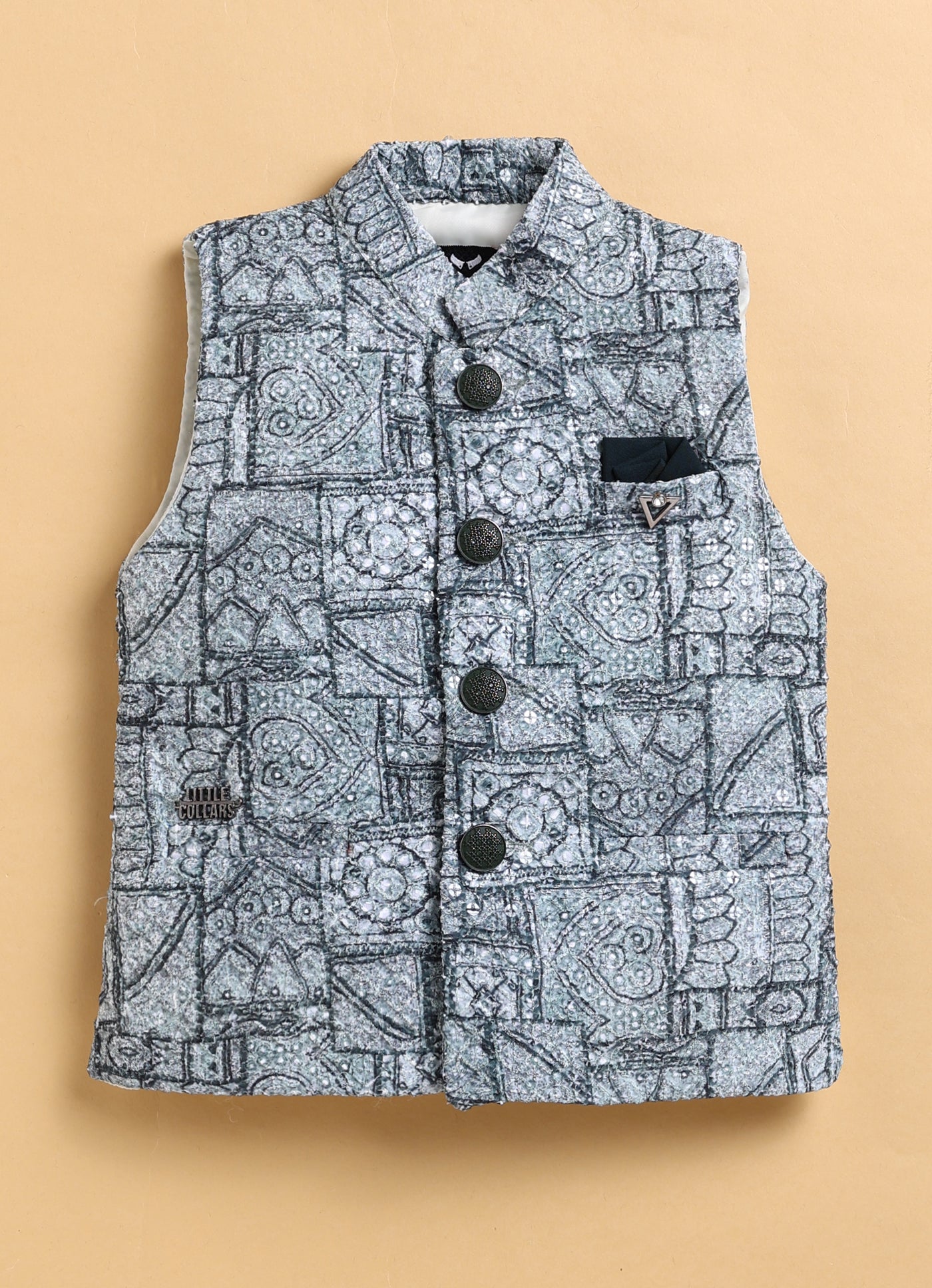 Formal Full Sleeves Shirt Pant and Festive Sleeveless Printed Embroidered Nehru Jacket Indo Western Set- Green