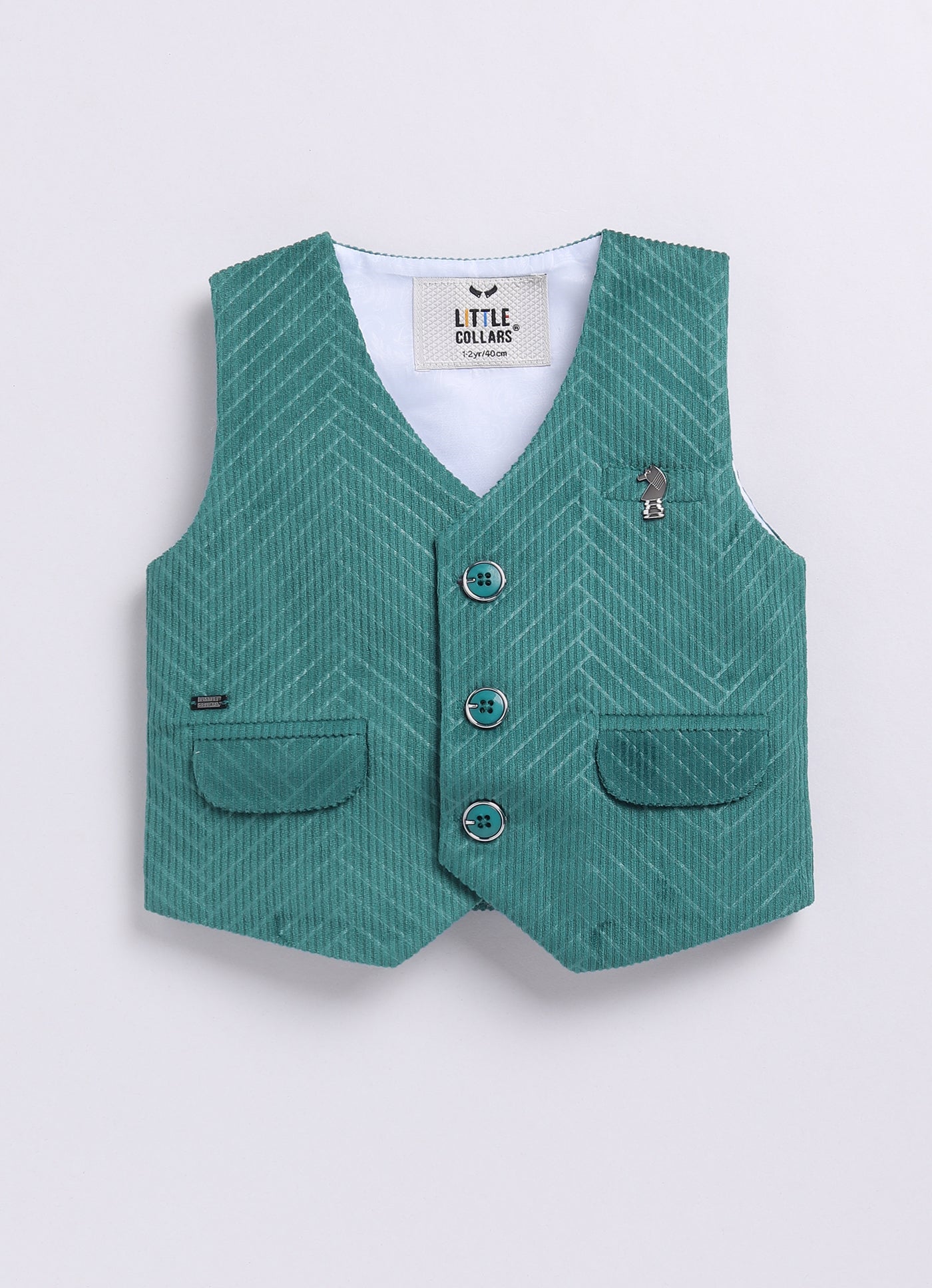 Boys Elegant Velvet Suede Patterened Partywear Jacket Set- Teal
