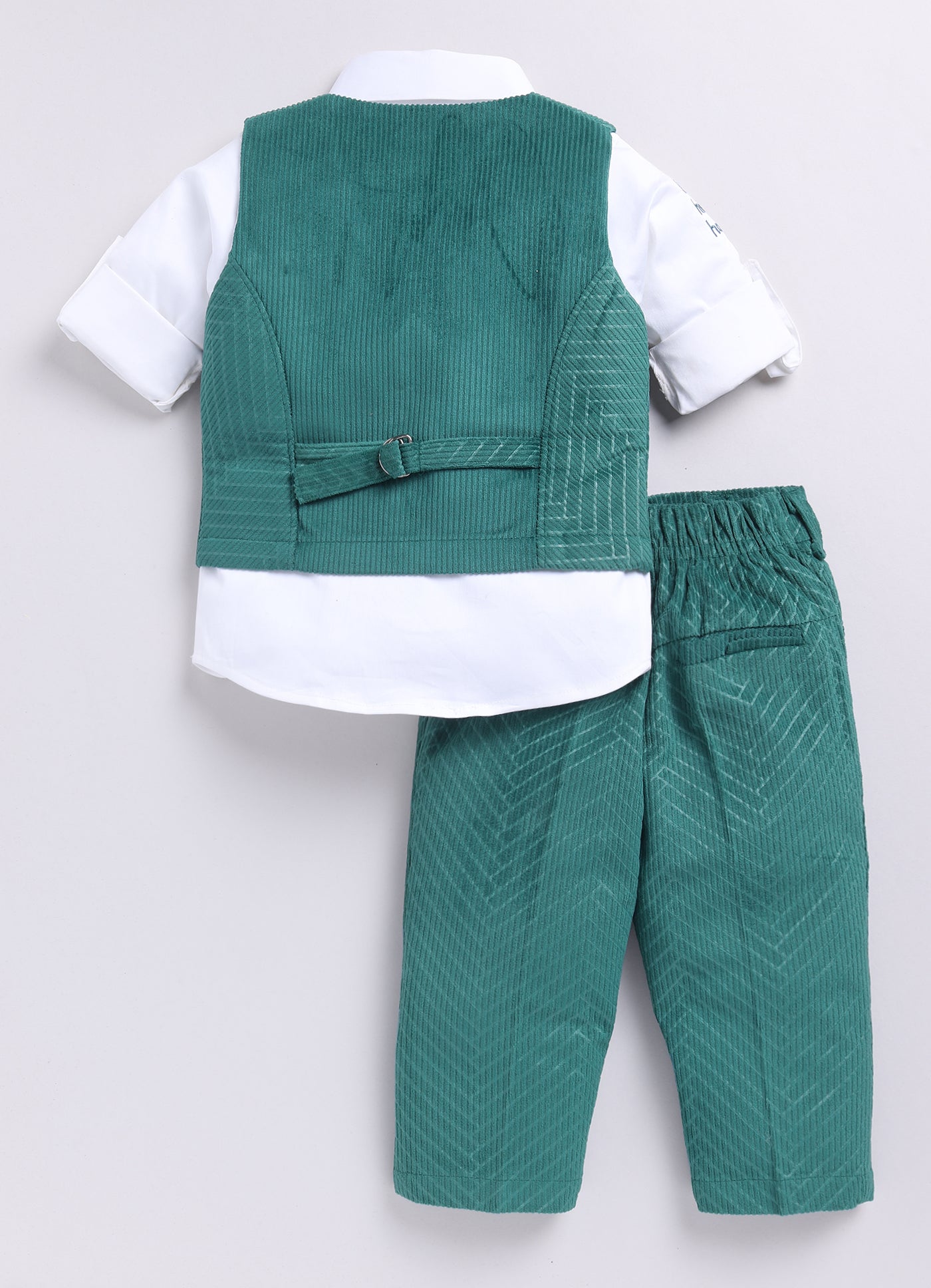 Boys Elegant Velvet Suede Patterened Partywear Jacket Set- Teal