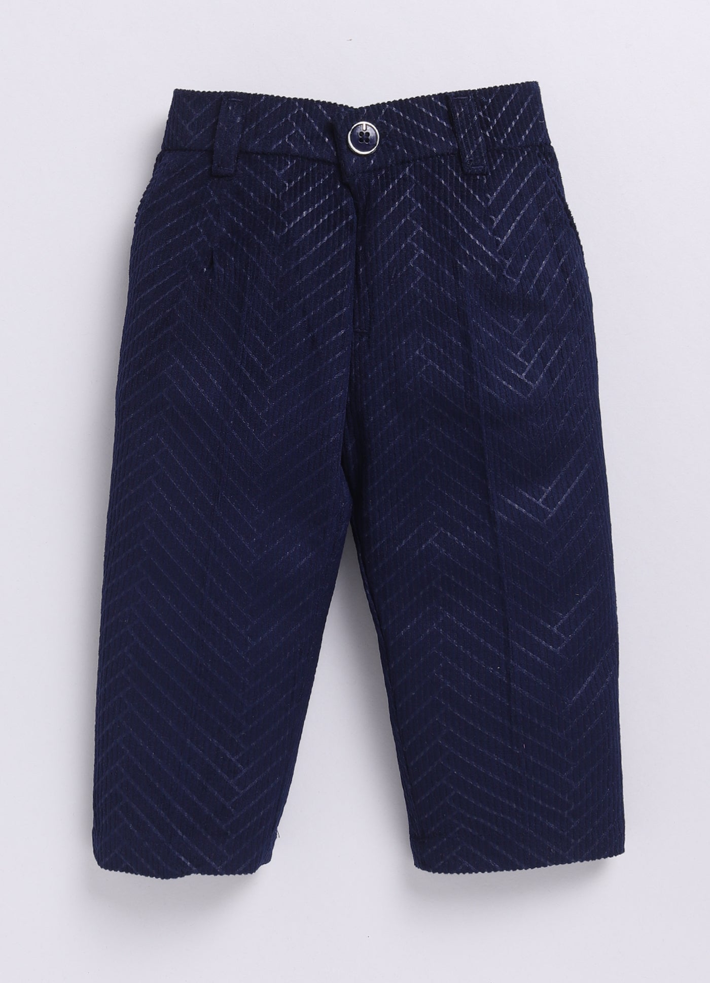 Boys Elegant Velvet Suede Patterened Partywear Jacket Set- Navy