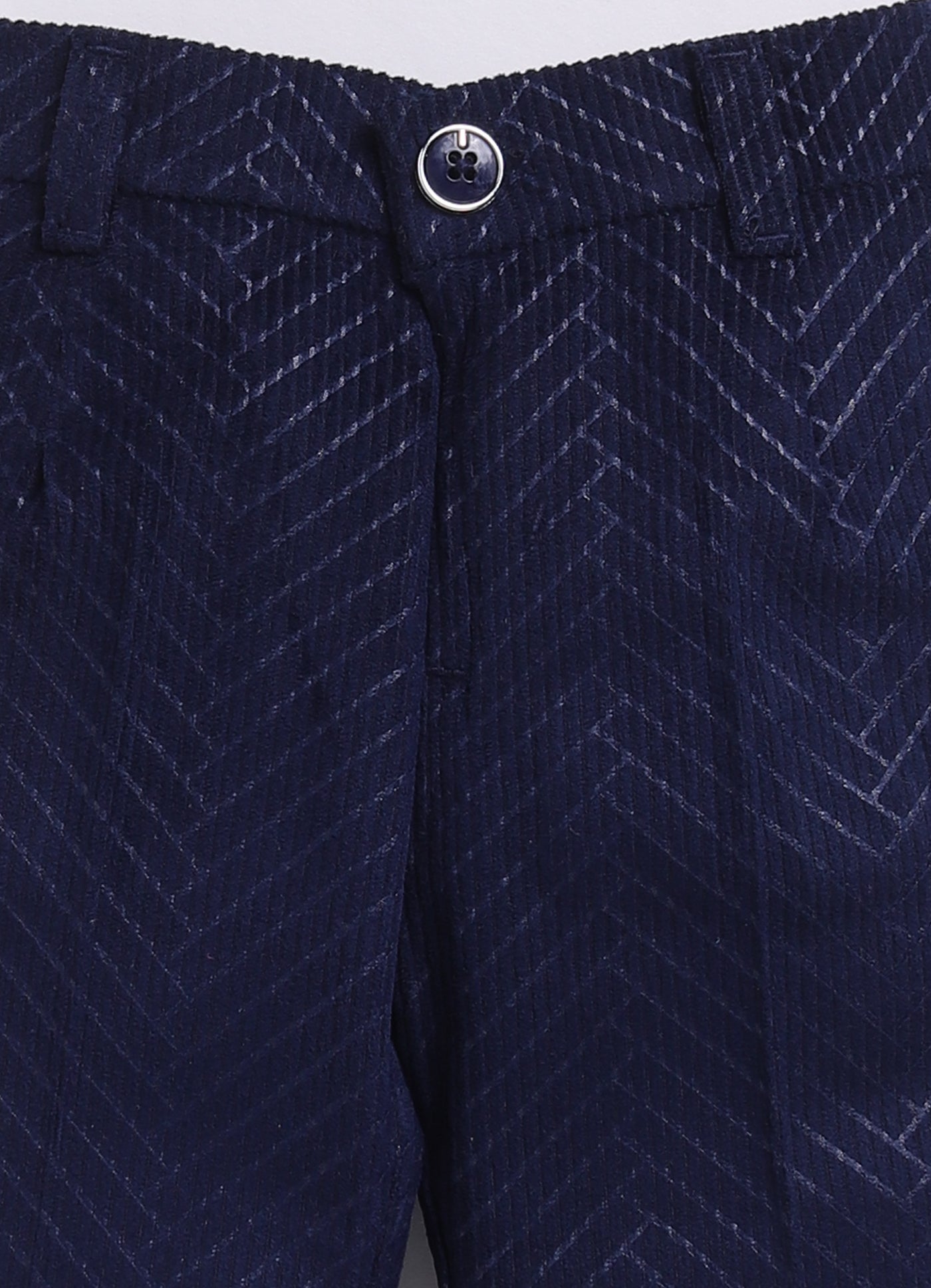 Boys Elegant Velvet Suede Patterened Partywear Jacket Set- Navy