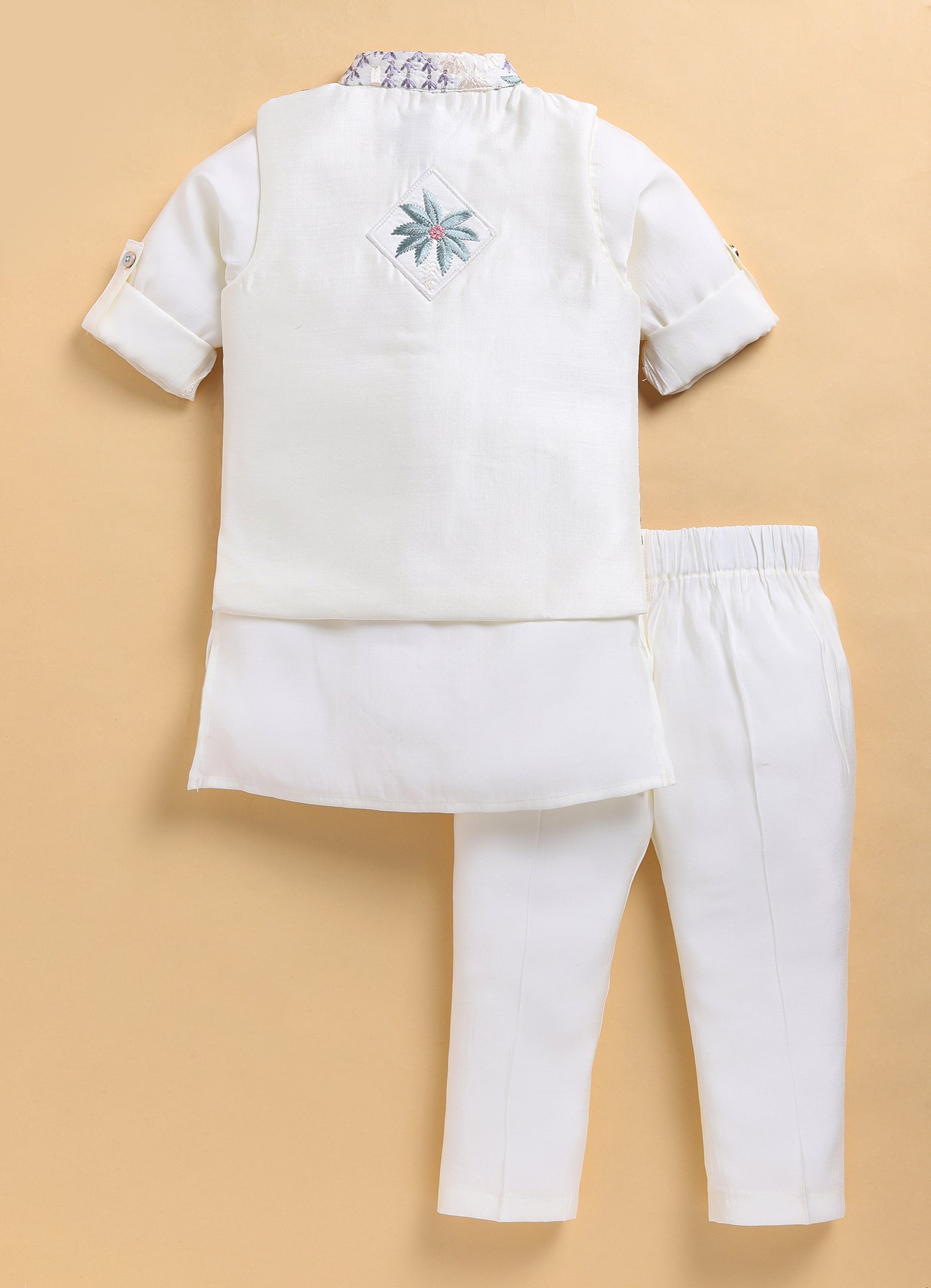 Cotton Silk Blend Woven Full Sleeves Festive Heavy Embroidered Ethnic Nehru Jacket Kurta and Pajama Set - Cream