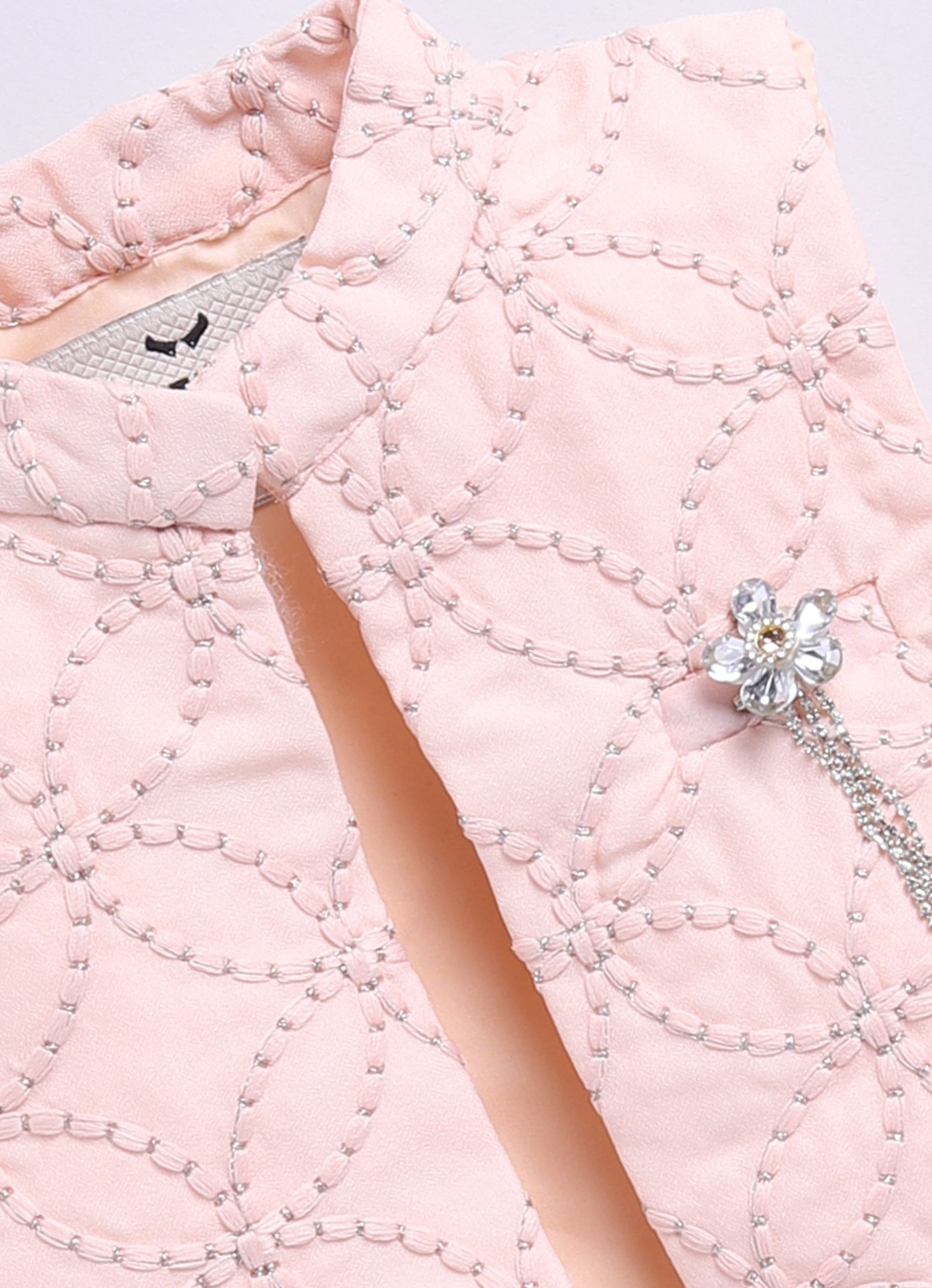 Boys Thread Work Embroidered Peach Kurta Pajama Jacket Set