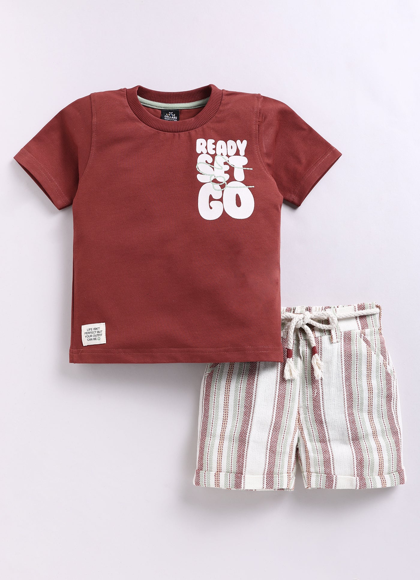 Trendy Cotton Half Sleeves Tshirt Half Pant Co-ord Set with Bag and Belt - Maroon