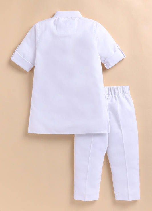 Cotton Blended Woven Full Sleeves Independence Day Special Kurta Pajama Set - White