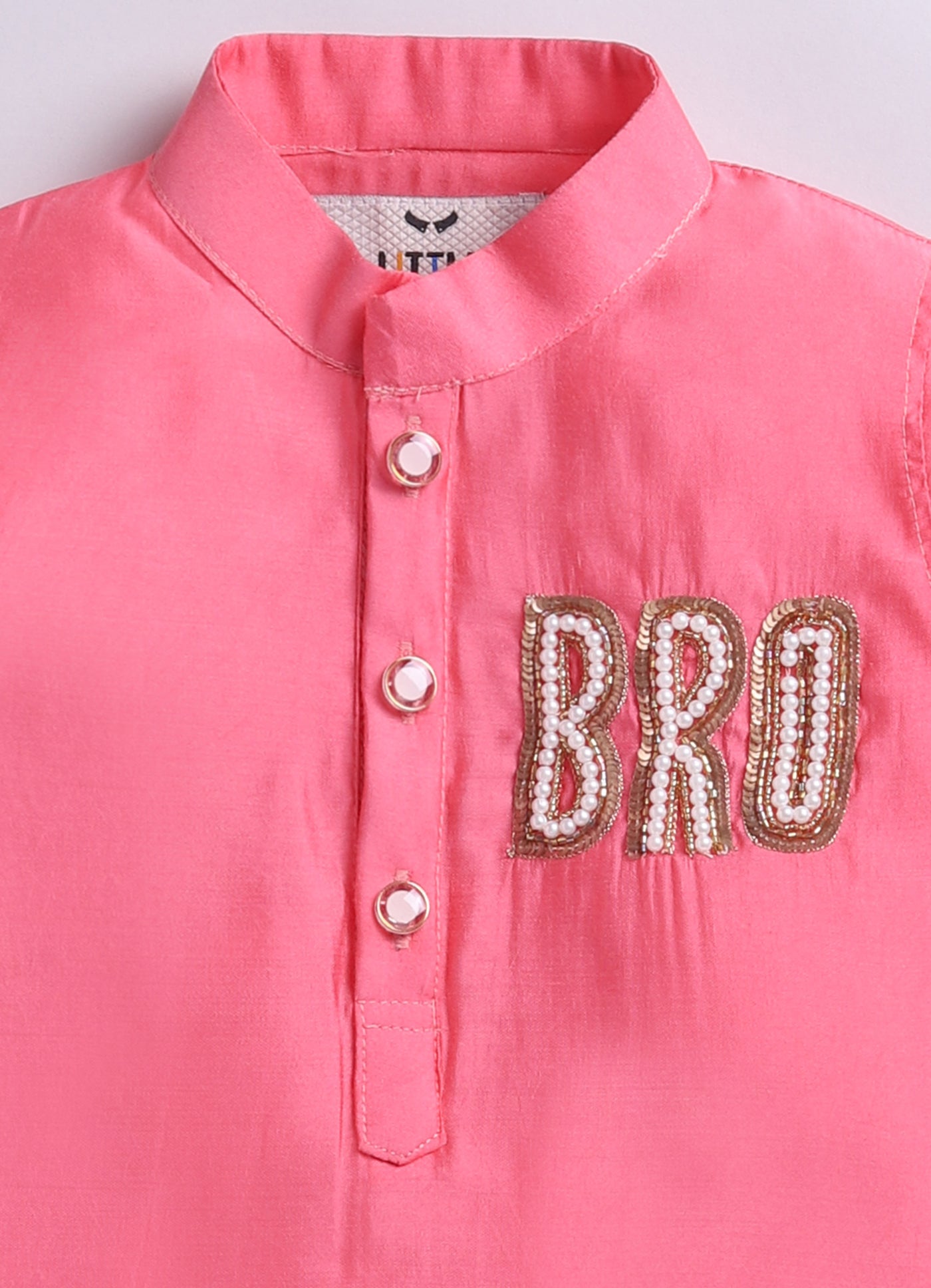 Rakhi Special Boys Silk Blend Woven Full Sleeves BRO Hand Embroidered and Embellished Ethnic Kurta Pajama Set - Pink