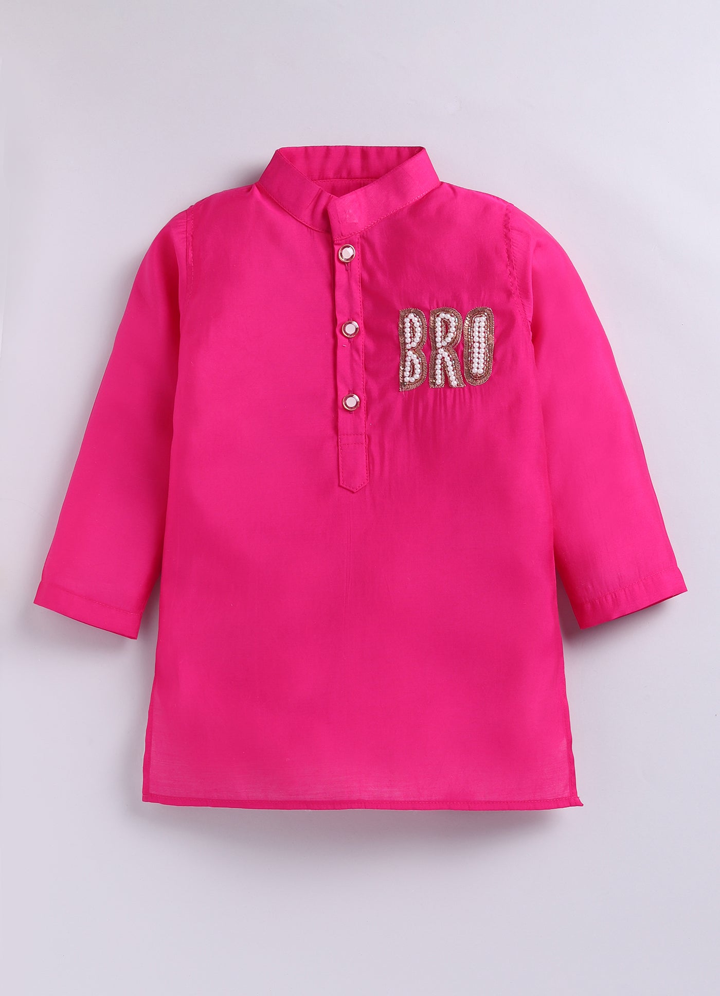 Rakhi Special Boys Silk Blend Woven Full Sleeves BRO Hand Embroidered and Embellished Ethnic Kurta Pajama Set - Fuschia