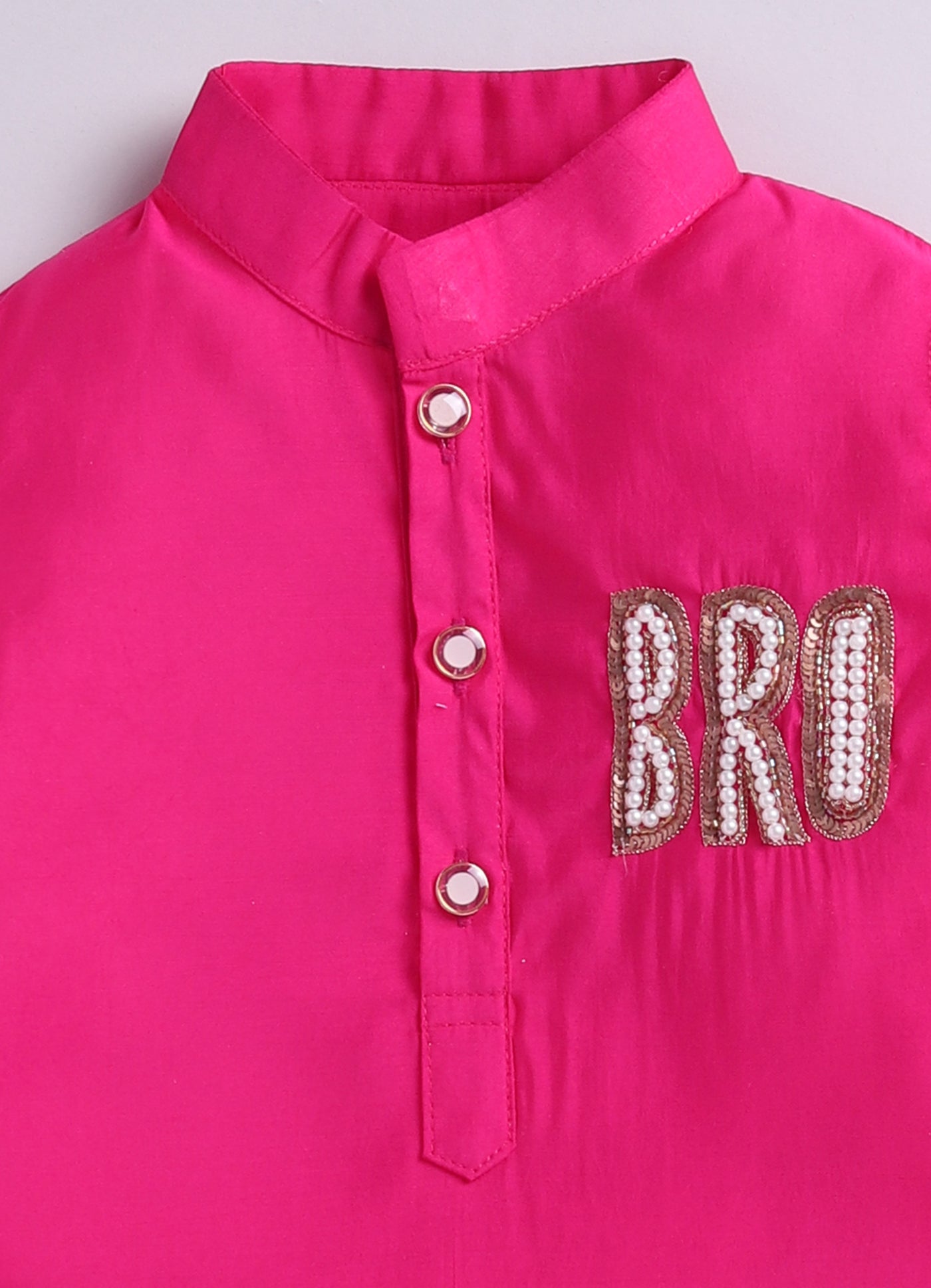 Rakhi Special Boys Silk Blend Woven Full Sleeves BRO Hand Embroidered and Embellished Ethnic Kurta Pajama Set - Fuschia