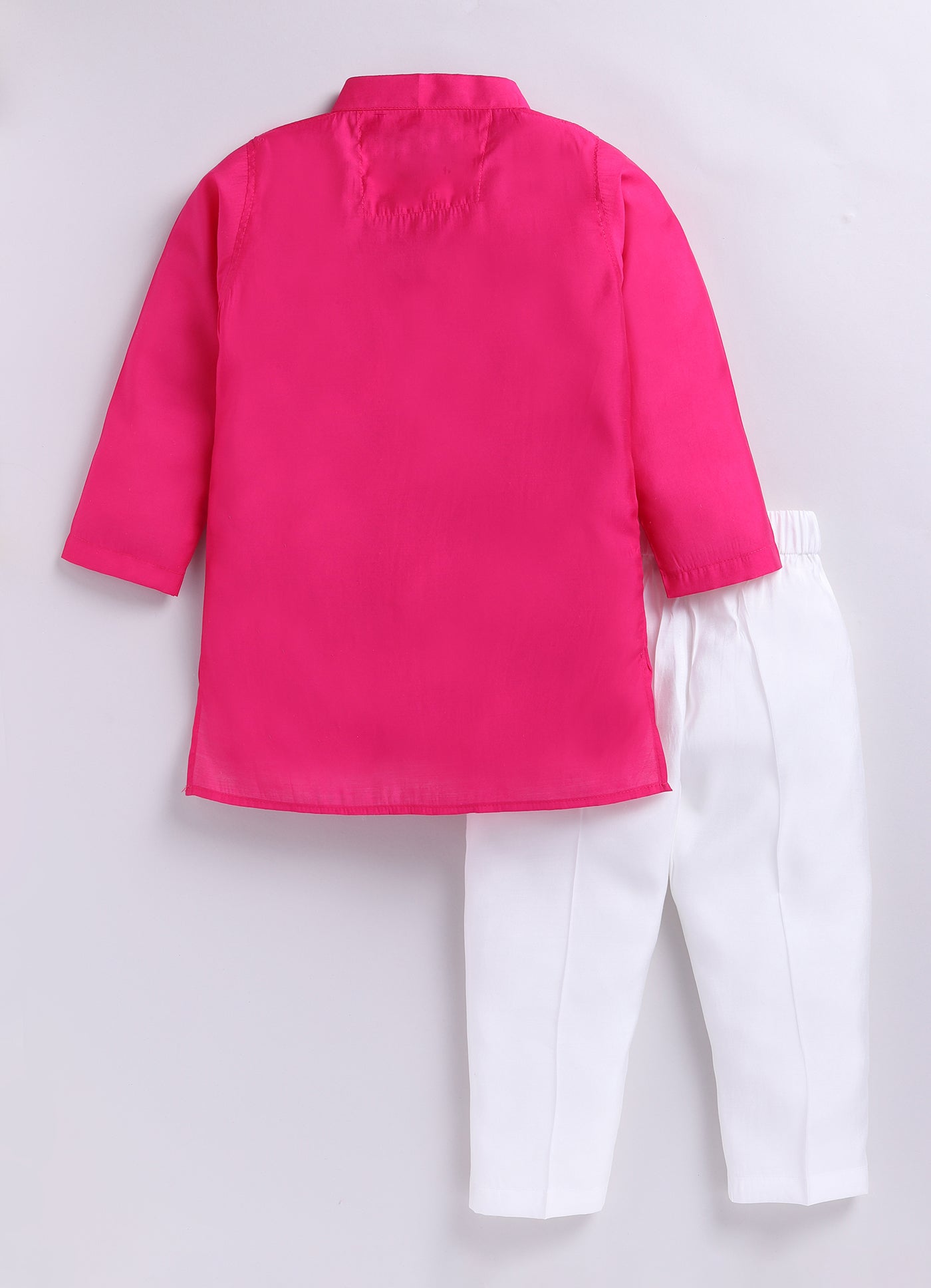 Rakhi Special Boys Silk Blend Woven Full Sleeves BRO Hand Embroidered and Embellished Ethnic Kurta Pajama Set - Fuschia