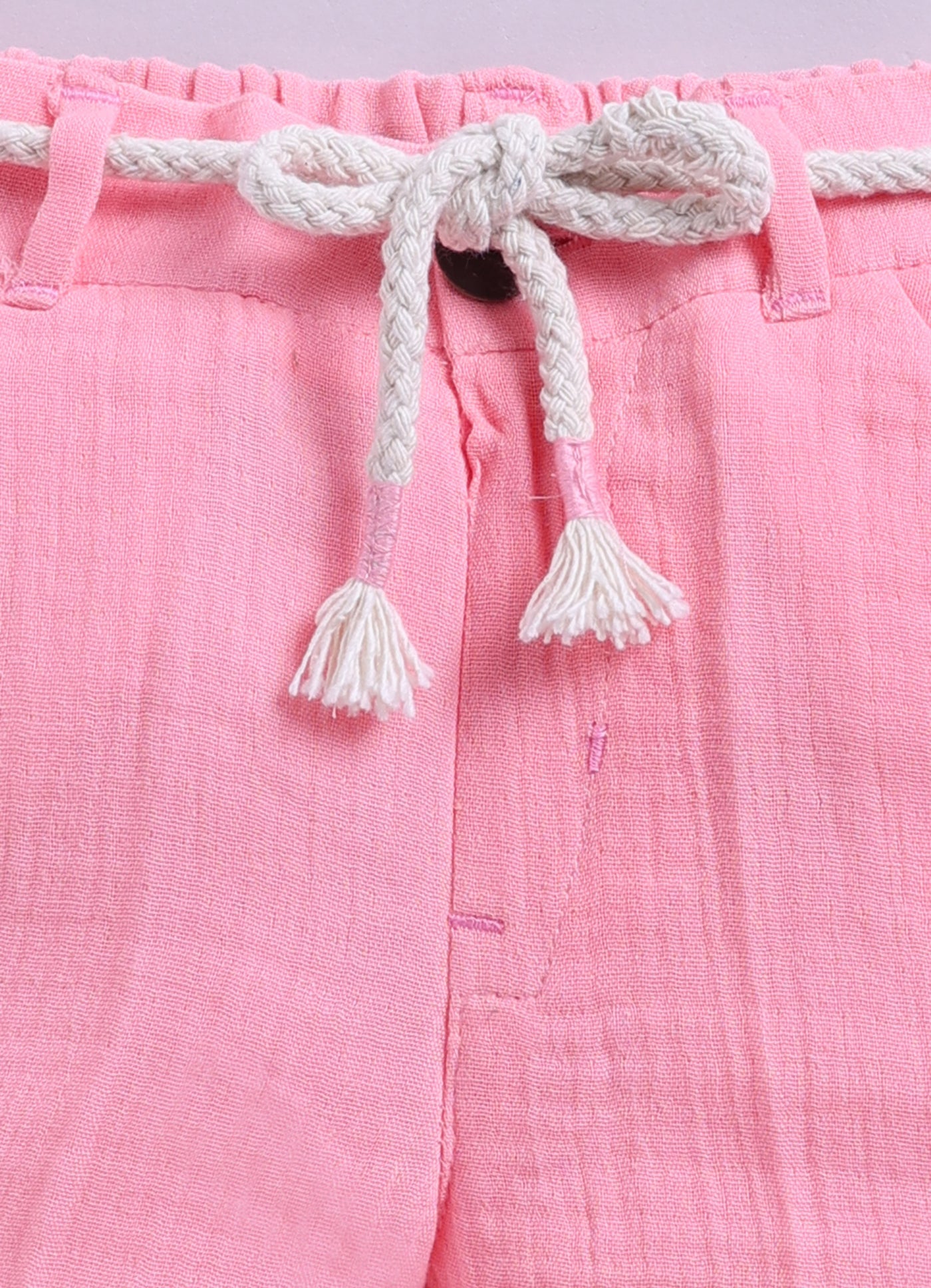 Pure Organic Muslin Cotton Solid Half Sleeves Shirt Half Pant Coord Set with Hand Embroidered Details- Pink