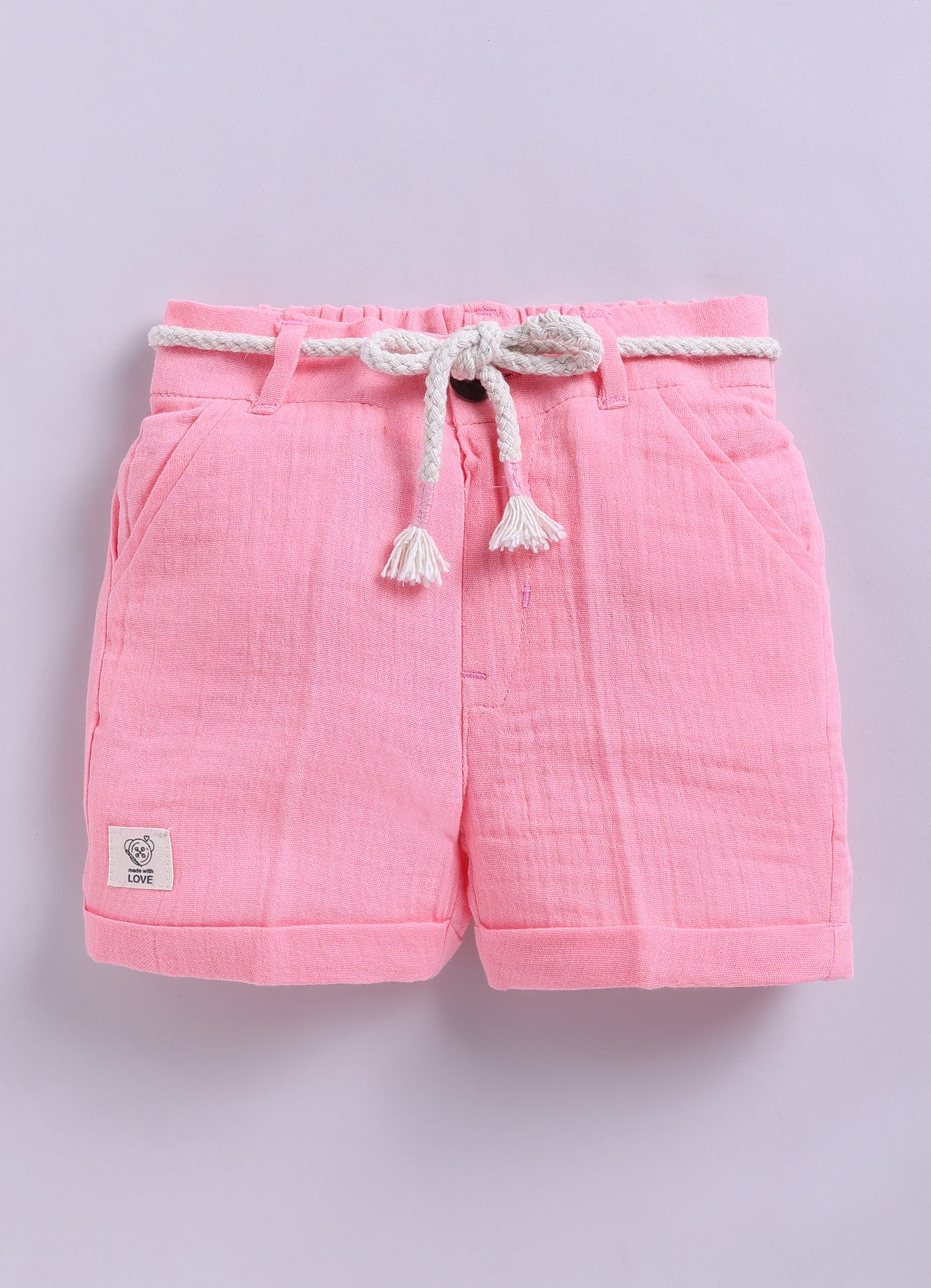 Pure Organic Muslin Cotton Solid Half Sleeves Shirt Half Pant Coord Set with Hand Embroidered Details- Pink