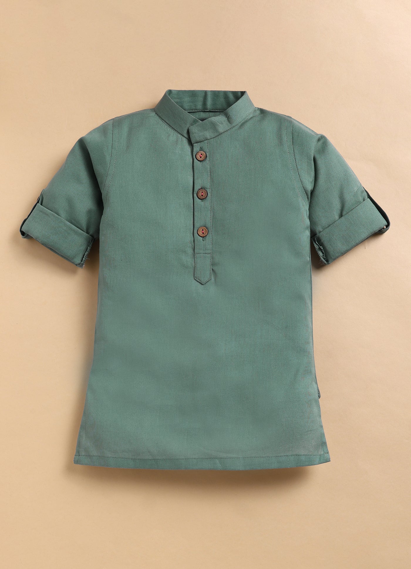 Organic Cotton Woven Full Sleeves Floral Printed Ethnic Jacket Kurta Pajama Set - Green