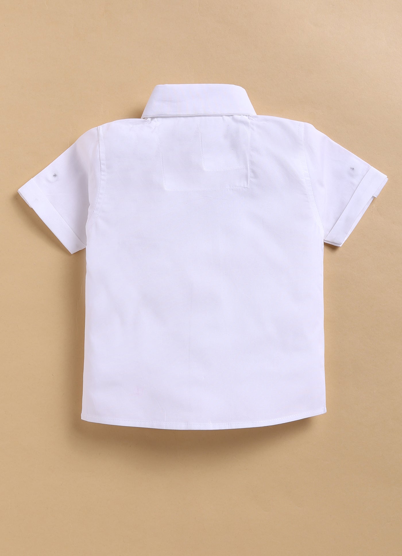 Cotton Half Sleeves Shirt With Coordinating Striped Shorts Suspender & Bow Casual Set- BROWN