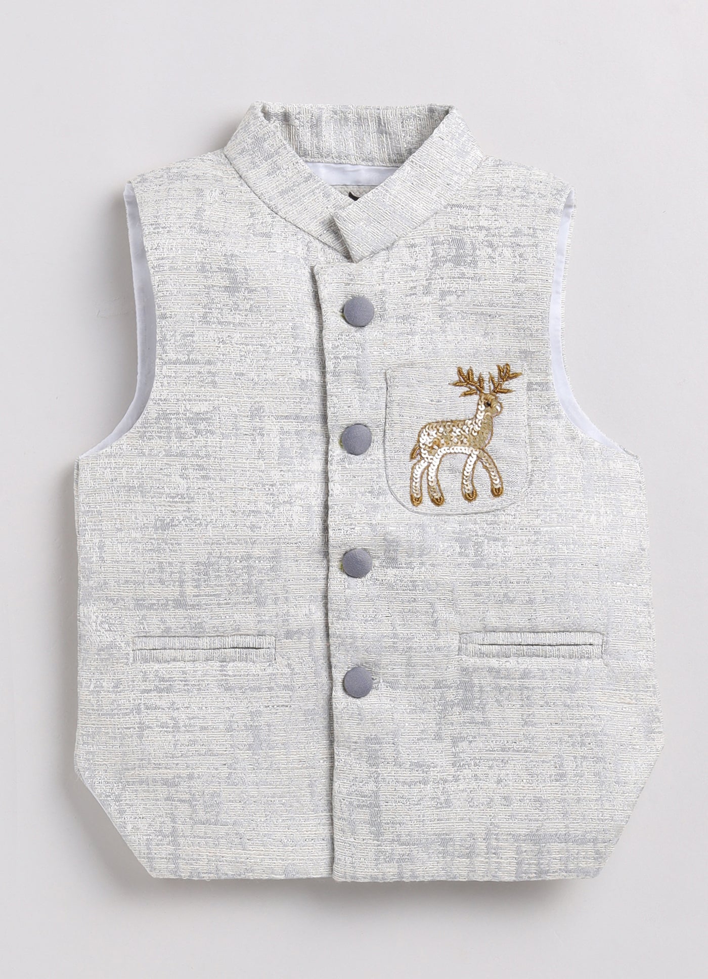 Grey Boys Reindeer Ethnic Jacket Kurta Pajama Set