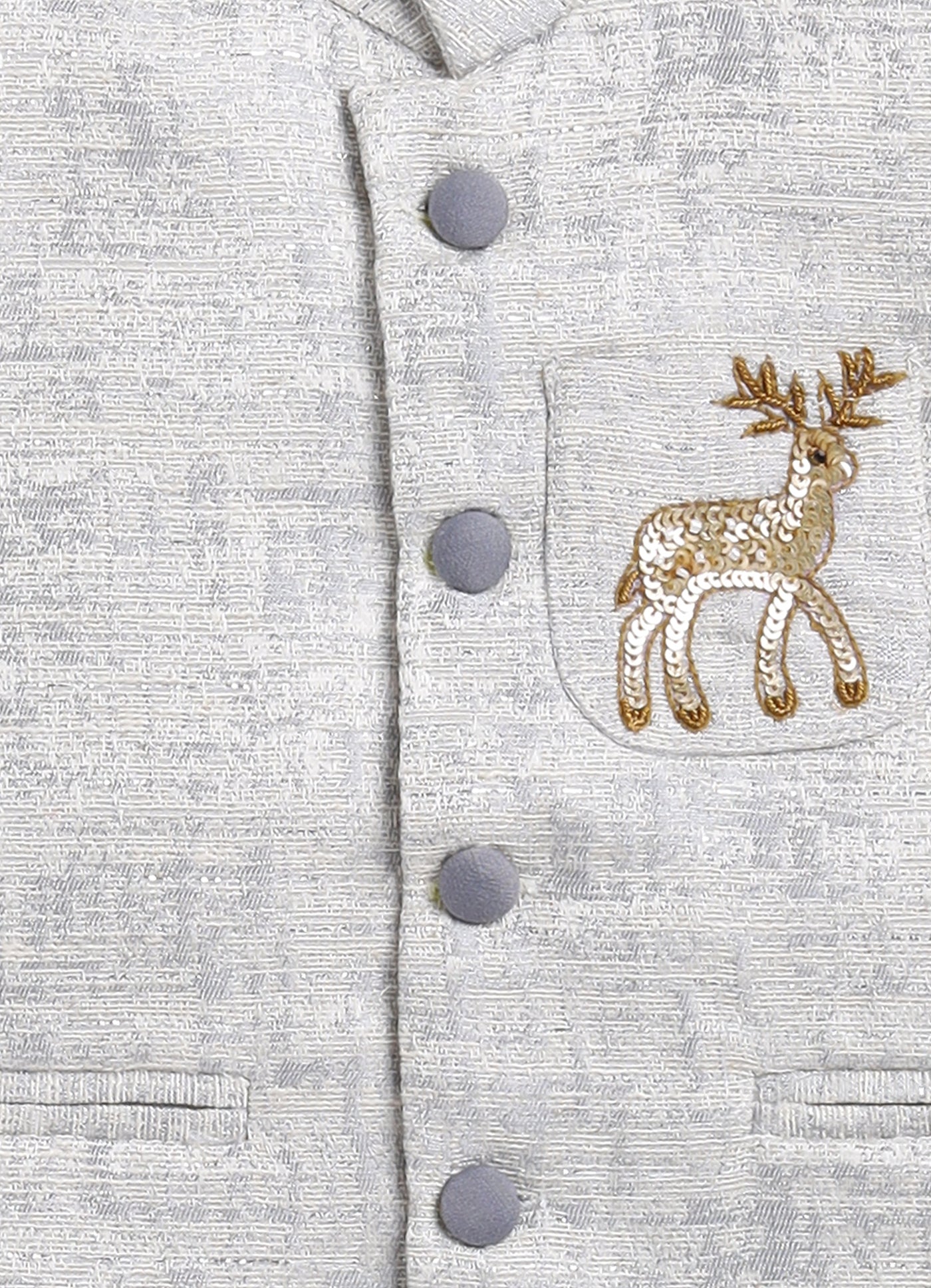Grey Boys Reindeer Ethnic Jacket Kurta Pajama Set