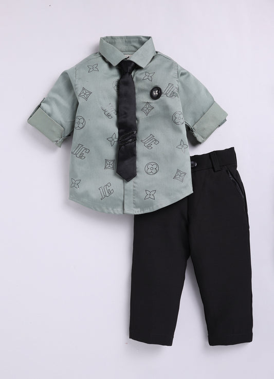 Green Partywear Shirt Pant Formal Set