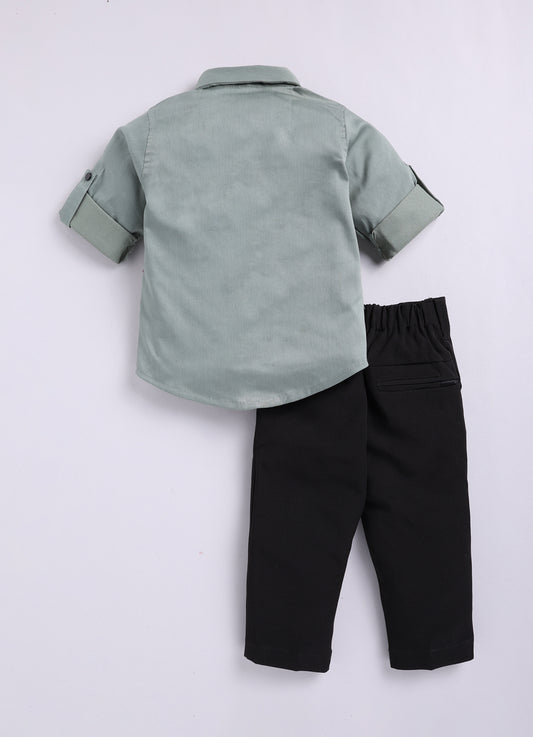 Green Partywear Shirt Pant Formal Set