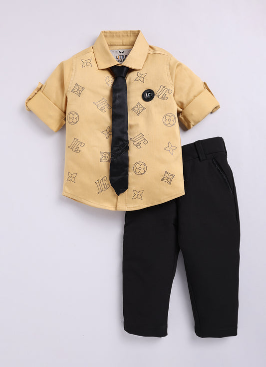 Gold Partywear Shirt Pant Formal Set