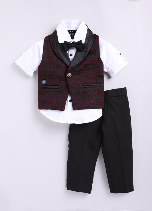 Boys Partywear Waistcoat Shirt Pant Bow Set