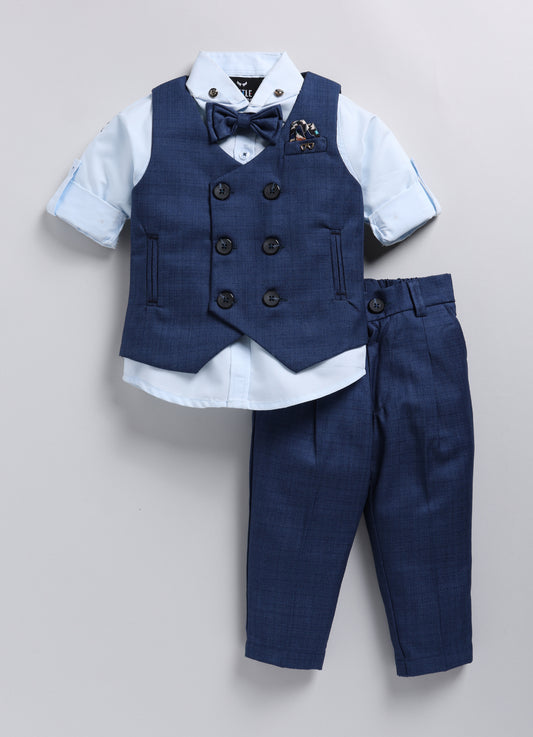 Formal Waistcoat Coord Set with Bow for Boys - Blue