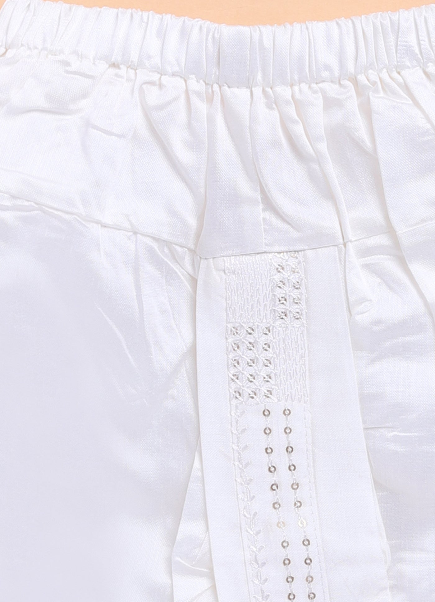 Blended Silk Embellished and Embroidered Woven Full Sleeves Pack of 4 Kurta Dhoti with open Nehru Jacket and Brooch Pin Ethnic Set- Off White