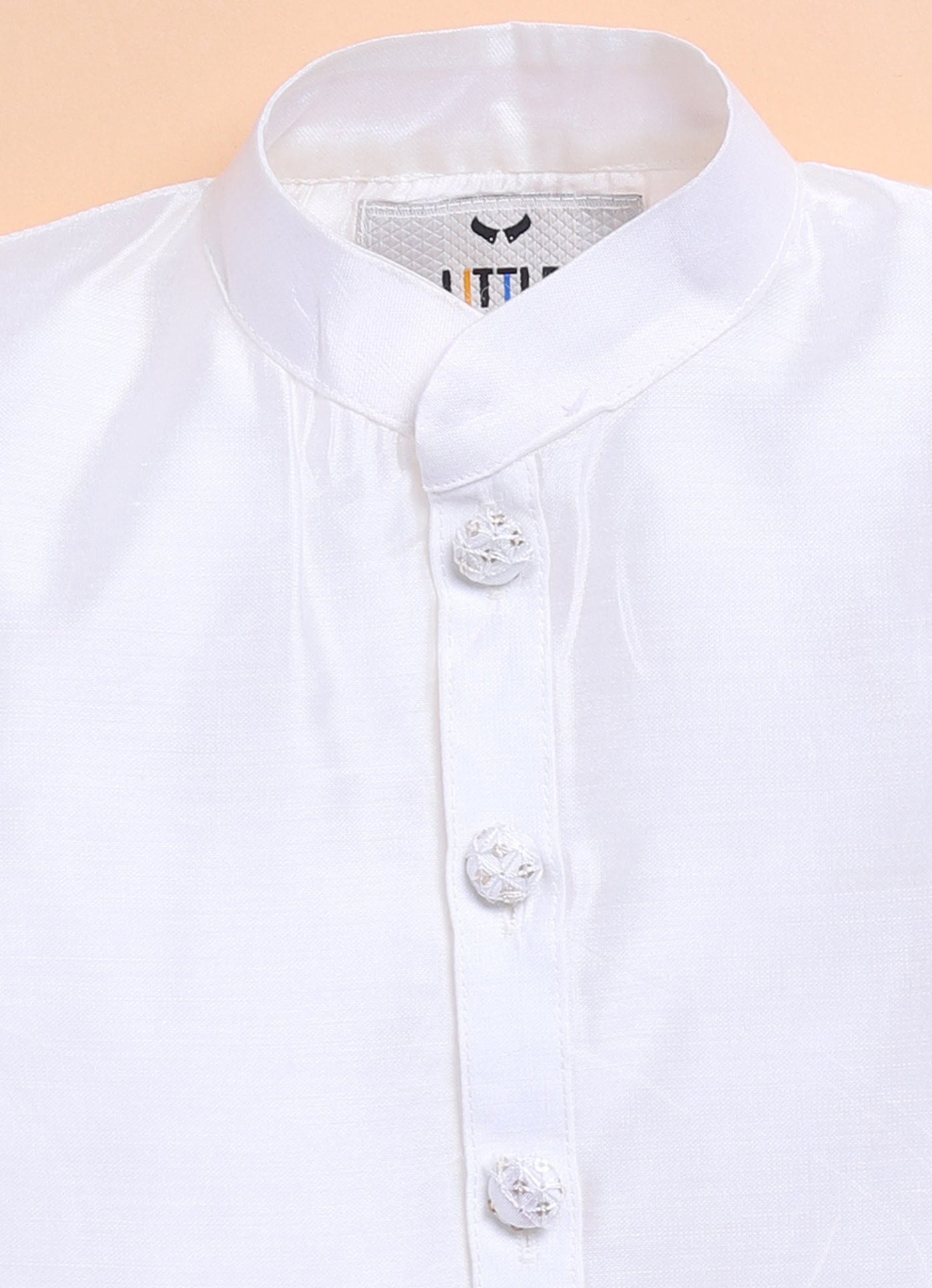 Blended Silk Embellished and Embroidered Woven Full Sleeves Pack of 4 Kurta Dhoti with open Nehru Jacket and Brooch Pin Ethnic Set- Off White