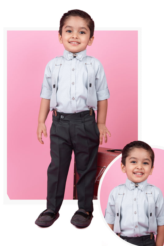 Attached Suspender Shirt Formal Set for Boys